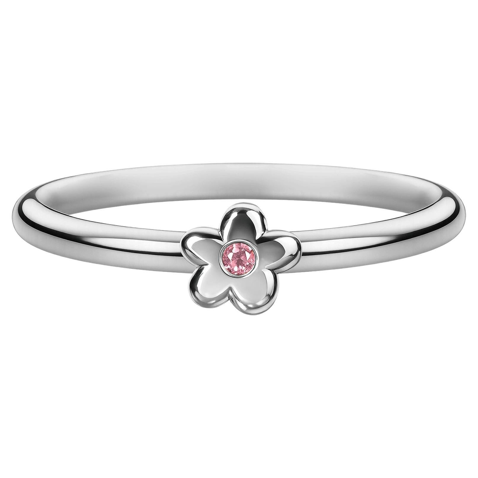 For Sale:  SBQ Tiny Flower Sparkle ring, 14K White gold, pink sapphire