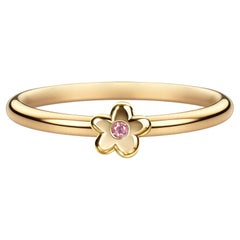 SBQ Tiny Flower Sparkle Ring, 14K Gelbgold, rosa Saphir