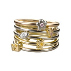 SBQ Tiny Heart Sparkle ring, 14K Yellow gold, pink sapphire