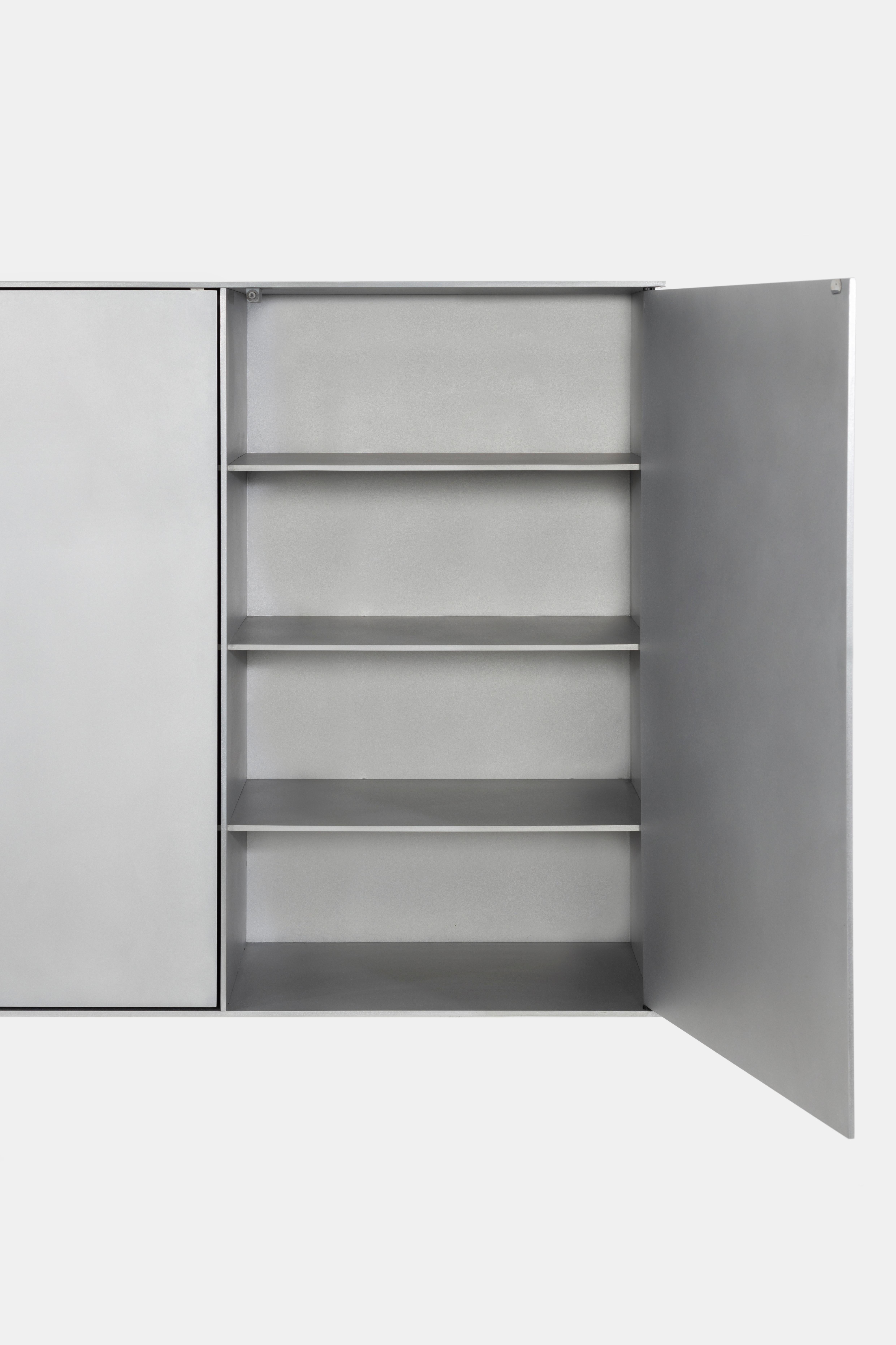 SC Wall-Mounted Cabinet by Jonathan Nesci in Cut, Machined and Waxed Aluminum For Sale 3