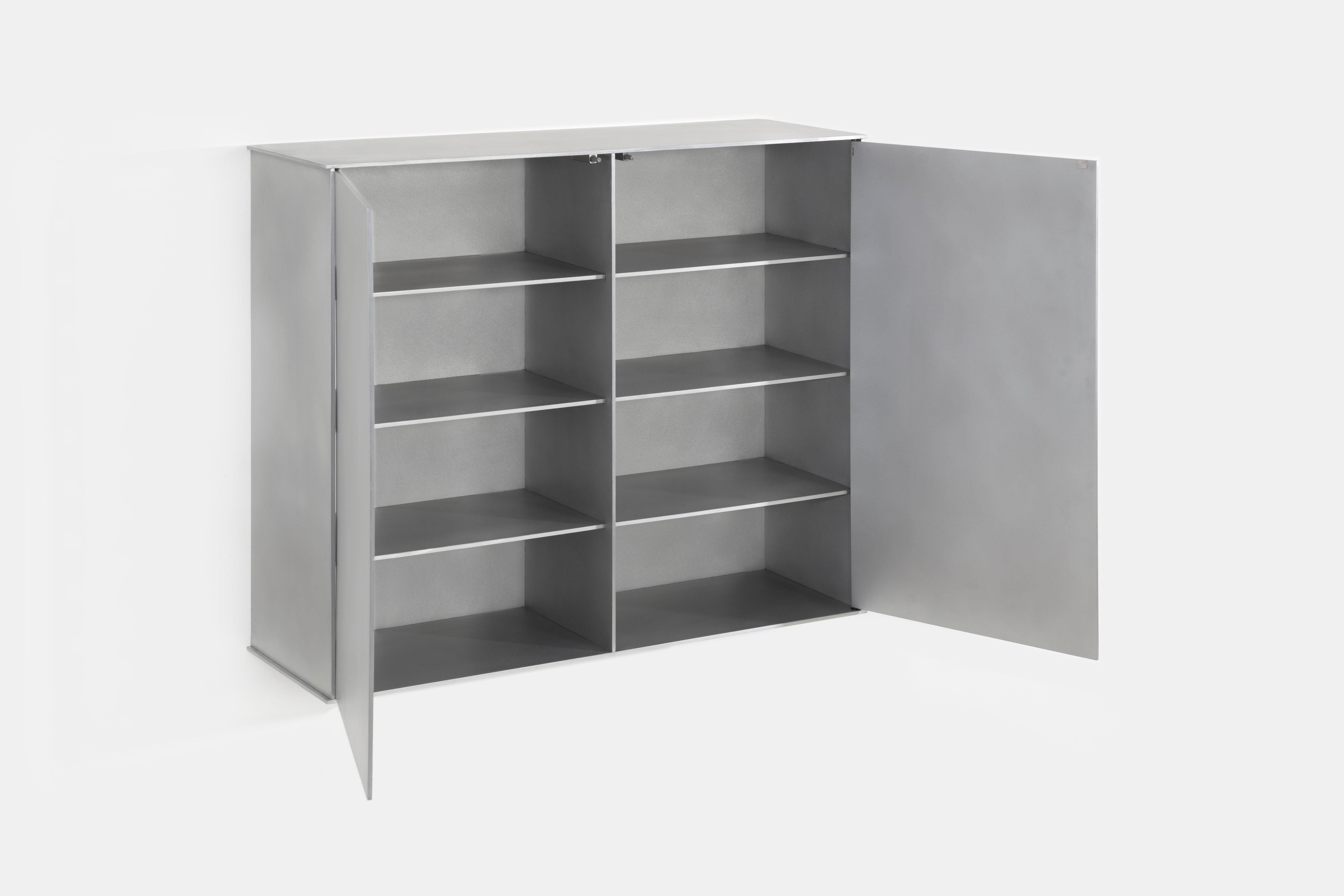 Polished SC Wall-Mounted Cabinet by Jonathan Nesci in Cut, Machined and Waxed Aluminum For Sale