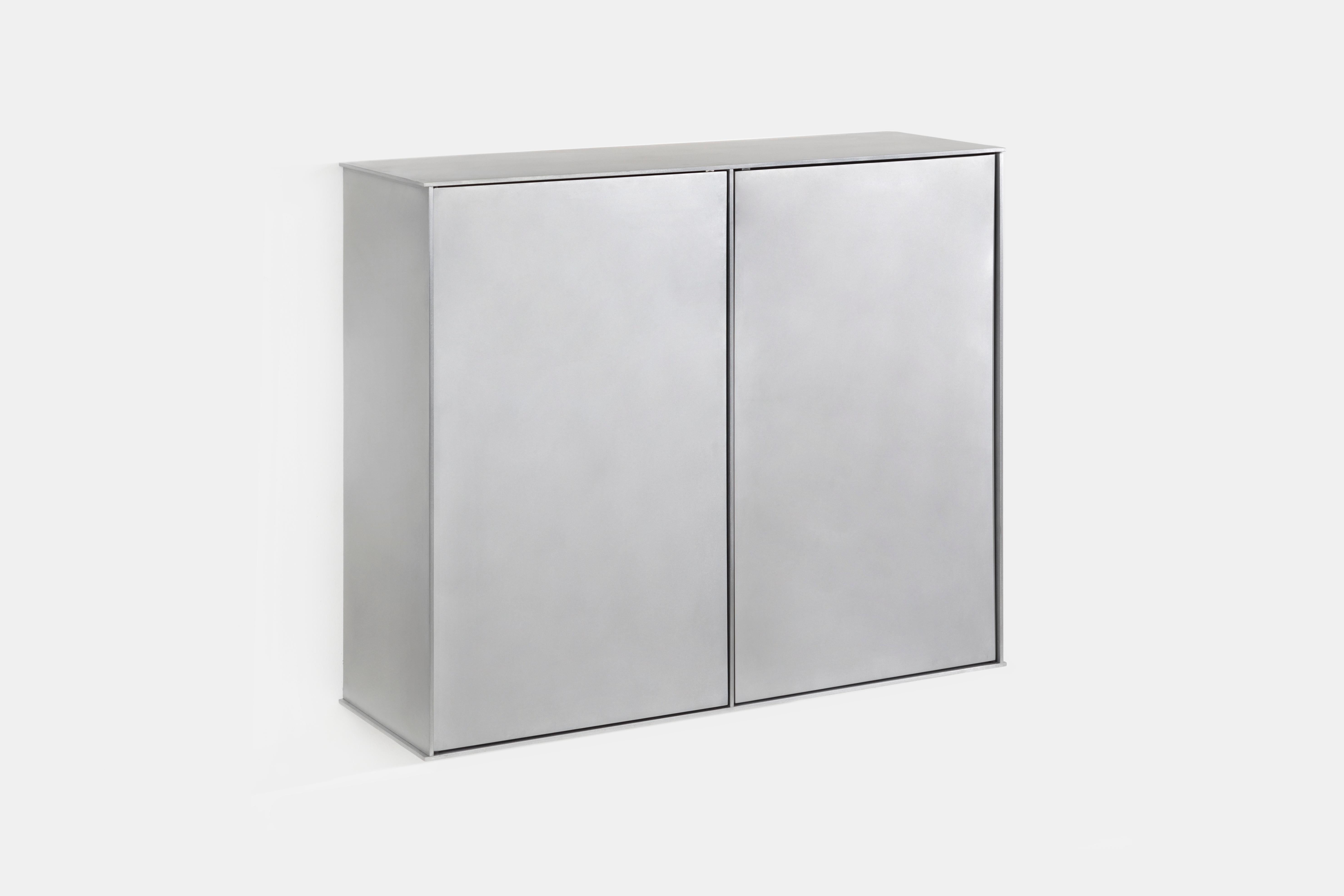 SC Wall-Mounted Cabinet by Jonathan Nesci in Cut, Machined and Waxed Aluminum In New Condition For Sale In Columbus, IN