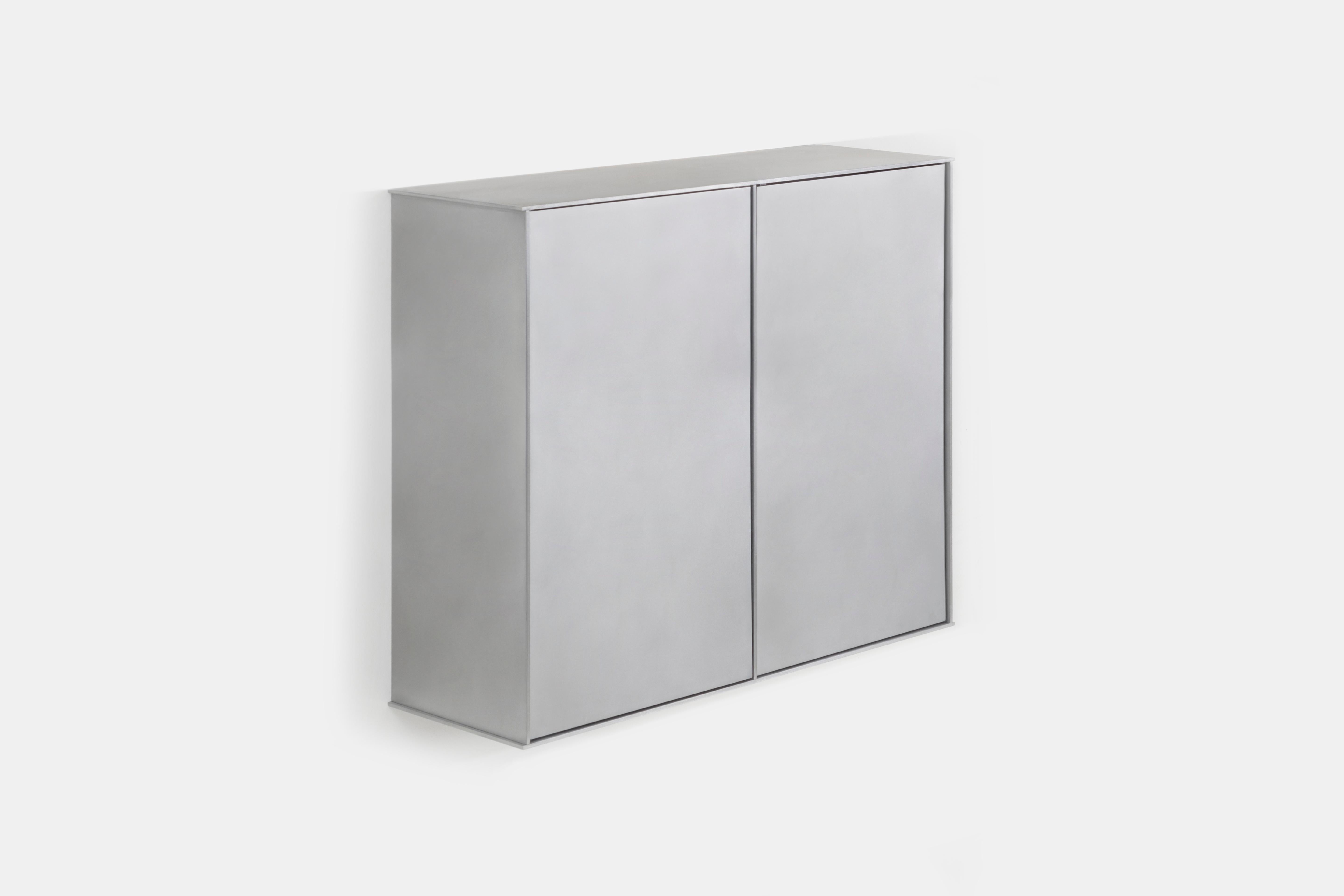 Contemporary SC Wall-Mounted Cabinet by Jonathan Nesci in Cut, Machined and Waxed Aluminum For Sale
