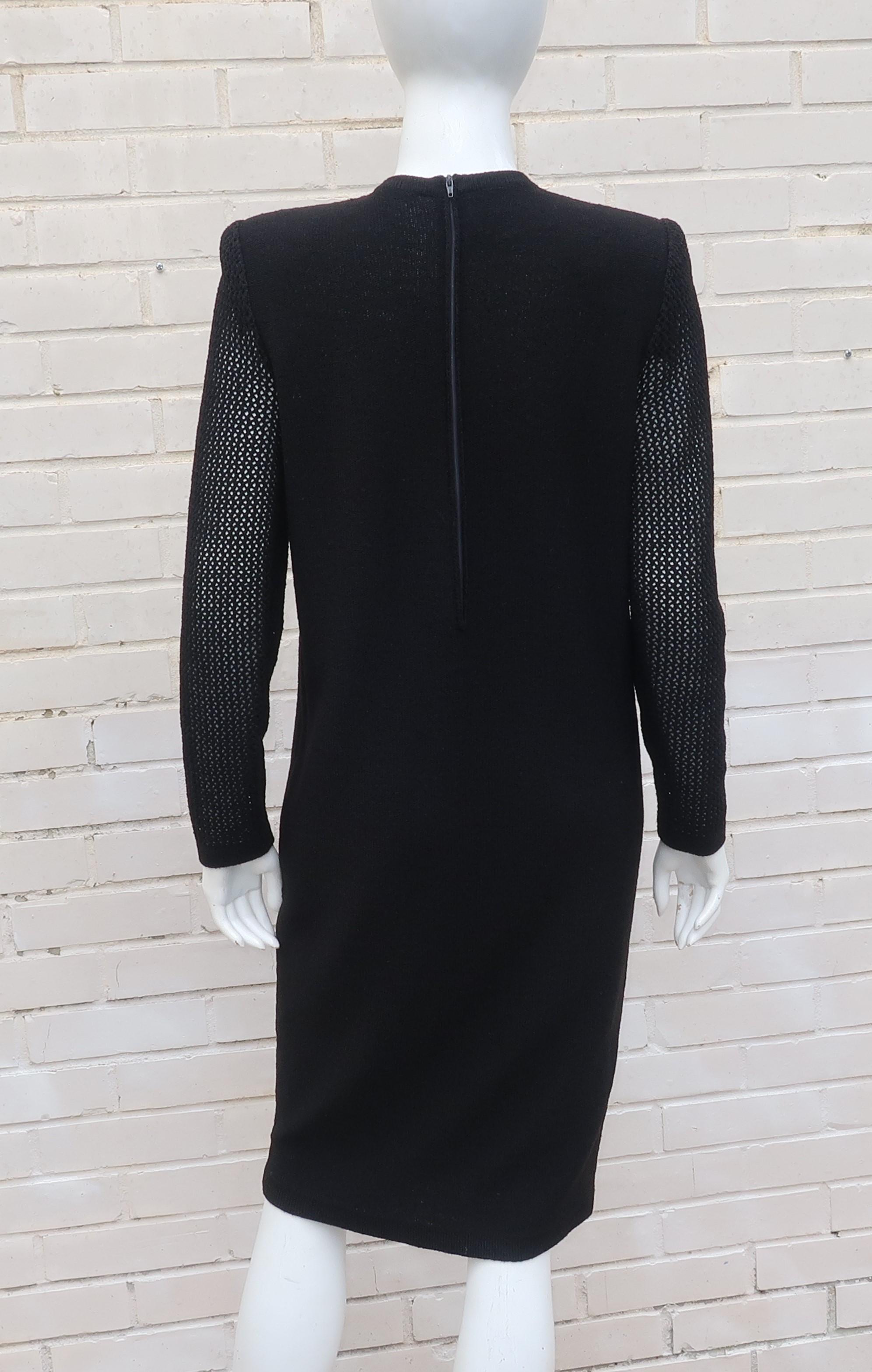Scaasi 1980's Black Knit Dress With Large Gold Buttons 6