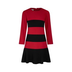 Vintage Scaasi 1990s Wool Red & Black Stripe Dress