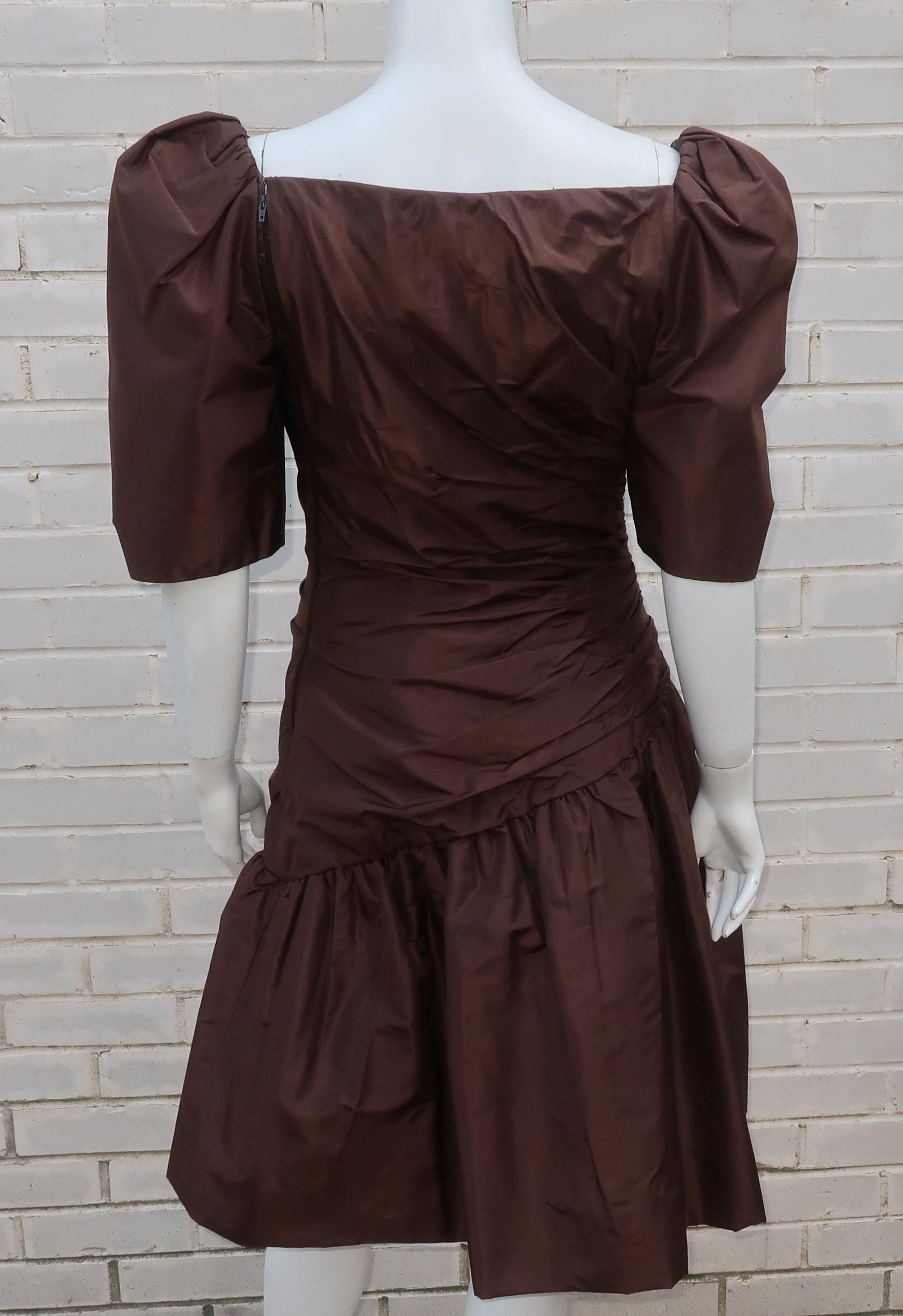 Scaasi Brown Taffeta Cocktail Dress, 1980’s For Sale 1