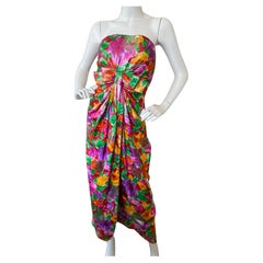Scaasi for Bergdorf Goodman Metallic Lame Strapless Floral Evening Dress  