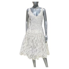 Scaasi para Martha Primavera Verano Vestido de fiesta de encaje blanco sin mangas Talla 10