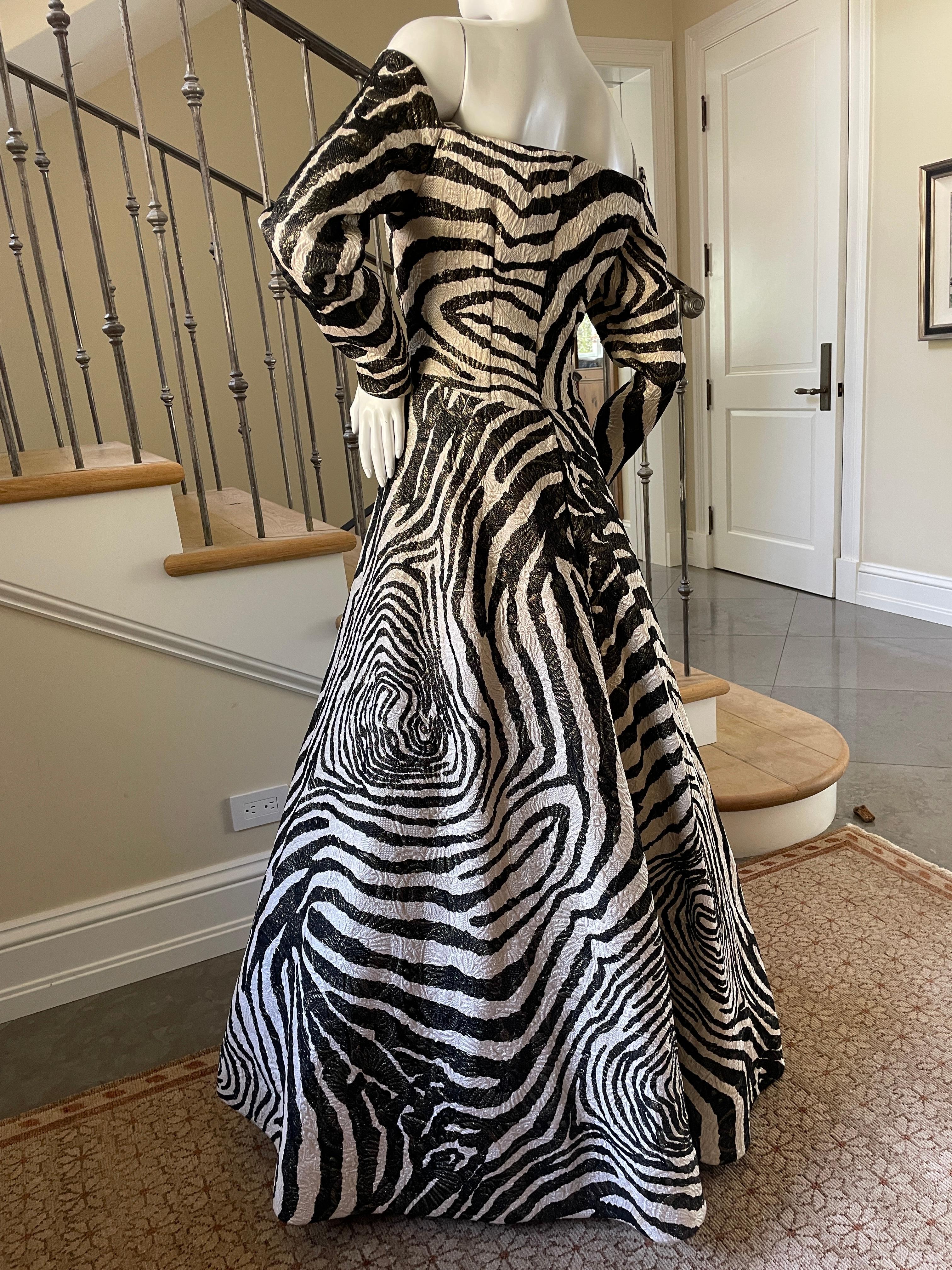 Scaasi Saks Fifth Ave Vintage Off the Shoulder Zebra Pattern Brocade Ball Gown  For Sale 2