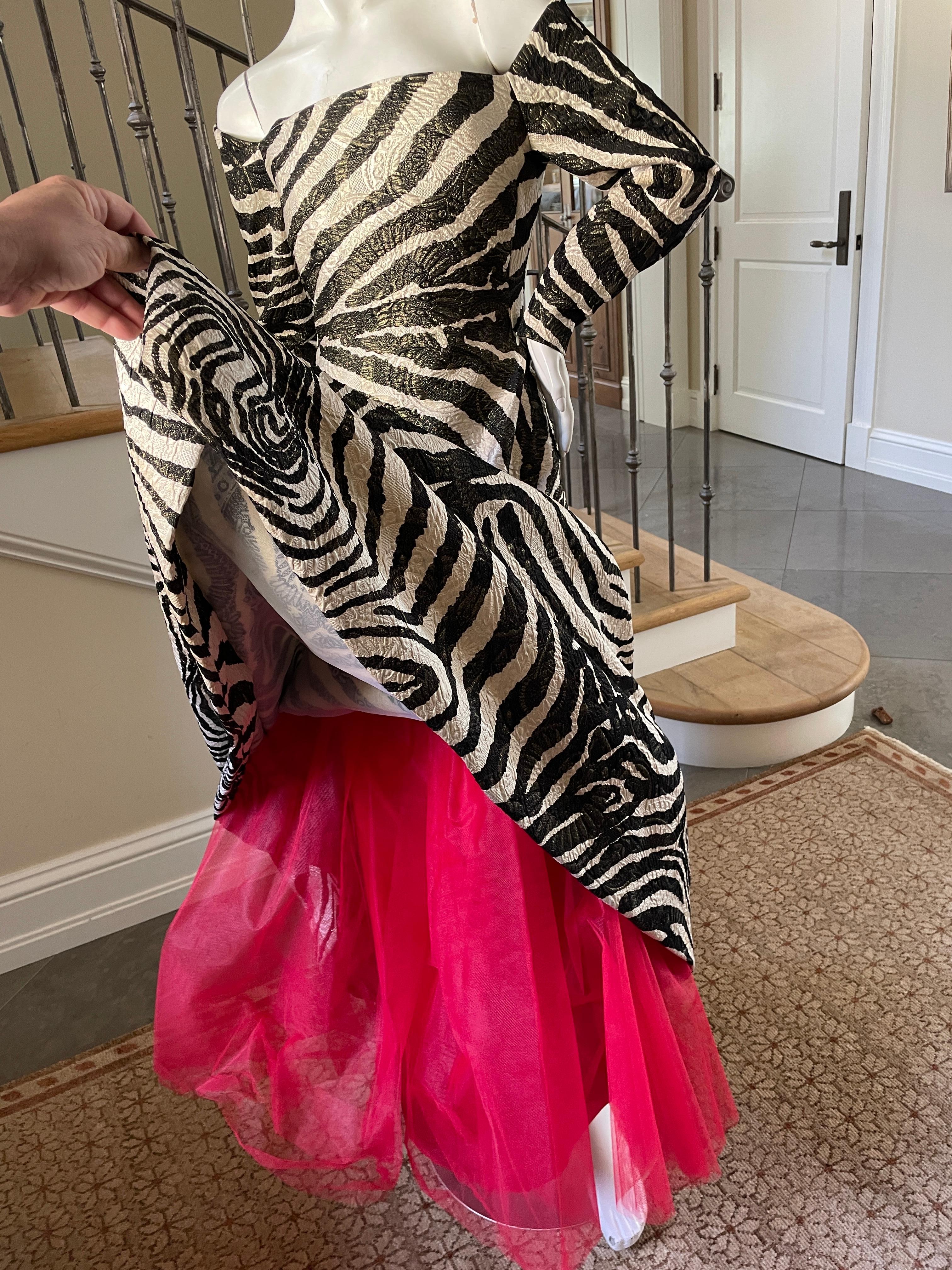 Scaasi Saks Fifth Ave Vintage Off the Shoulder Zebra Pattern Brocade Ball Gown  For Sale 3