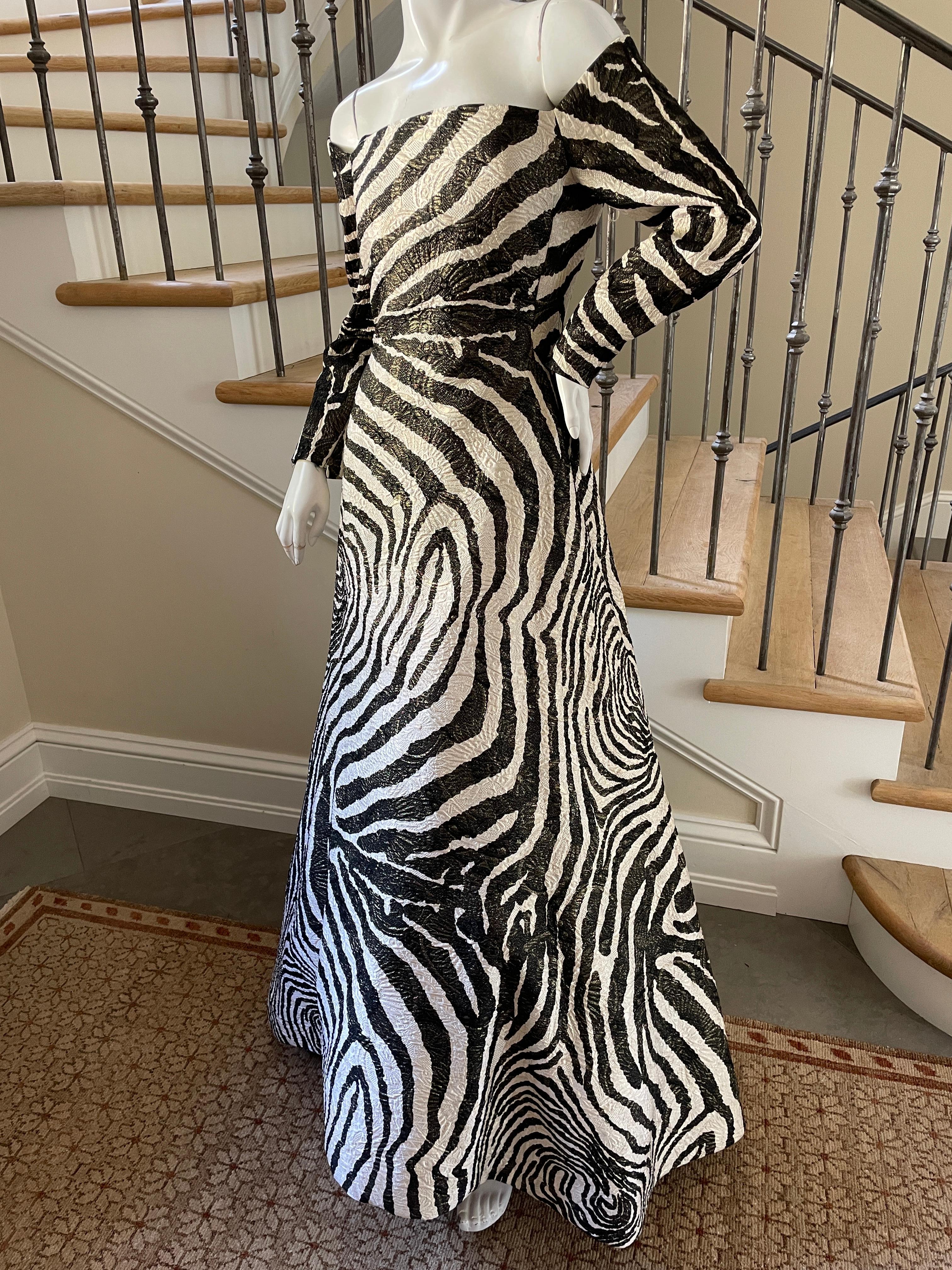 Scaasi Saks Fifth Ave Vintage Off the Shoulder Zebra Pattern Brocade Ball Gown  In Excellent Condition For Sale In Cloverdale, CA