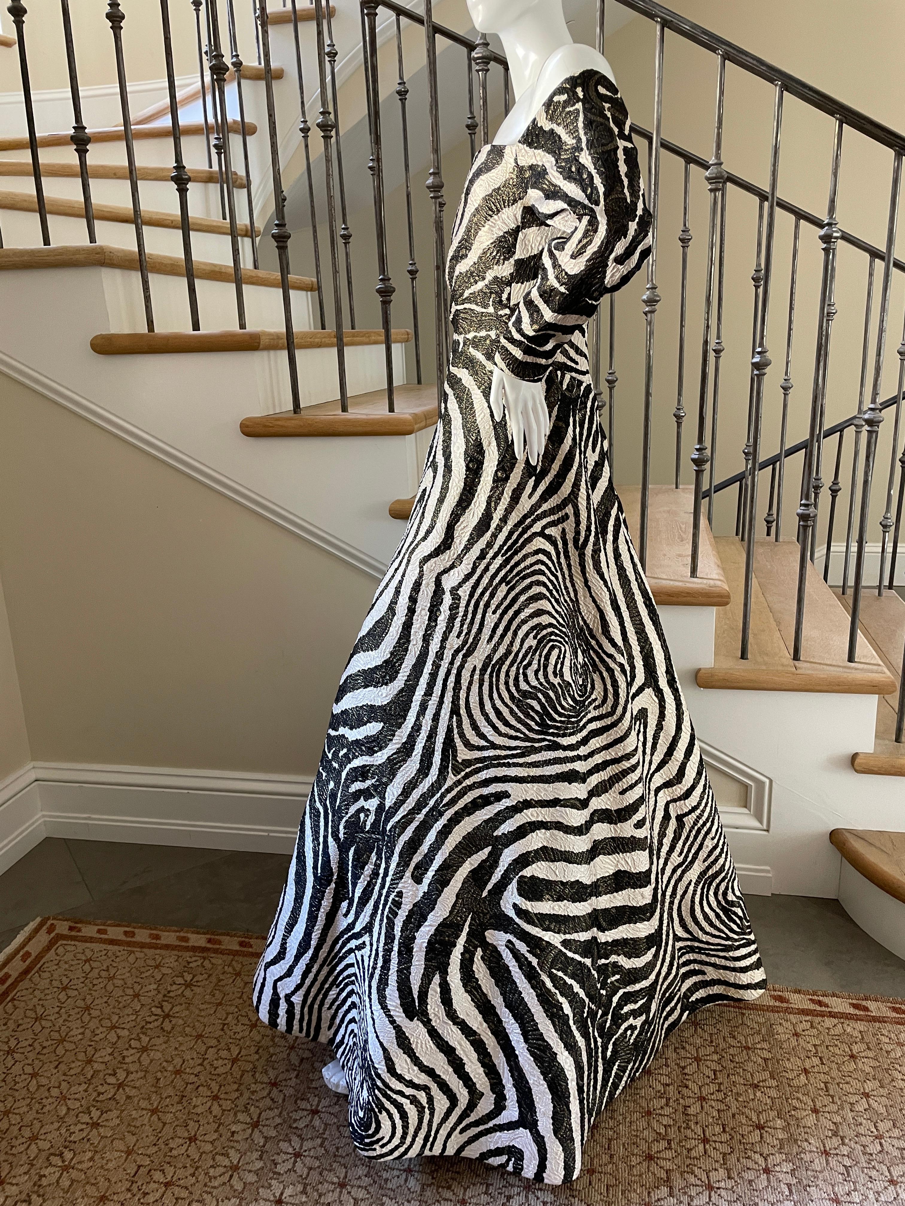 Women's Scaasi Saks Fifth Ave Vintage Off the Shoulder Zebra Pattern Brocade Ball Gown  For Sale