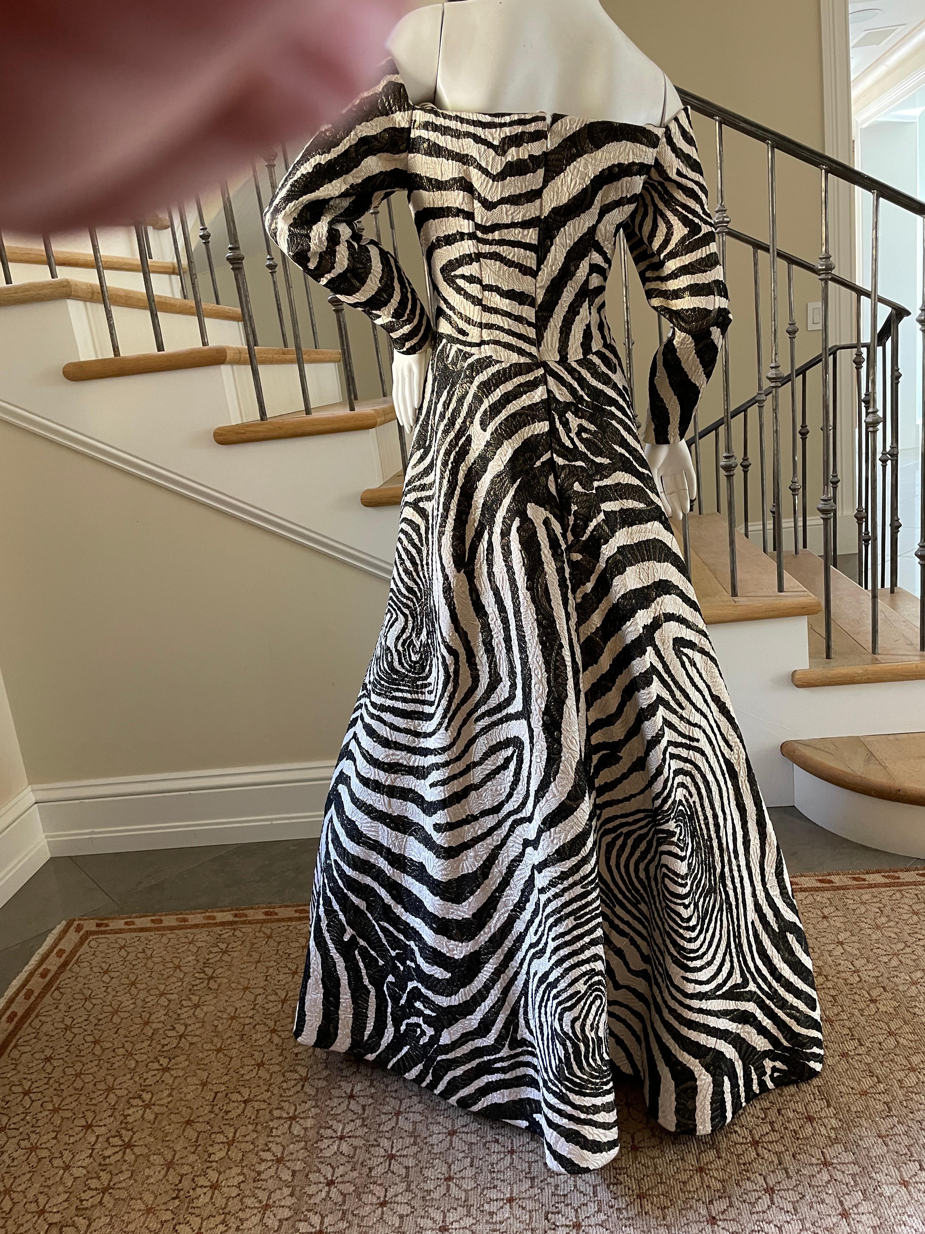 Scaasi Saks Fifth Ave Vintage Off the Shoulder Zebra Pattern Brocade Ball Gown  For Sale 1
