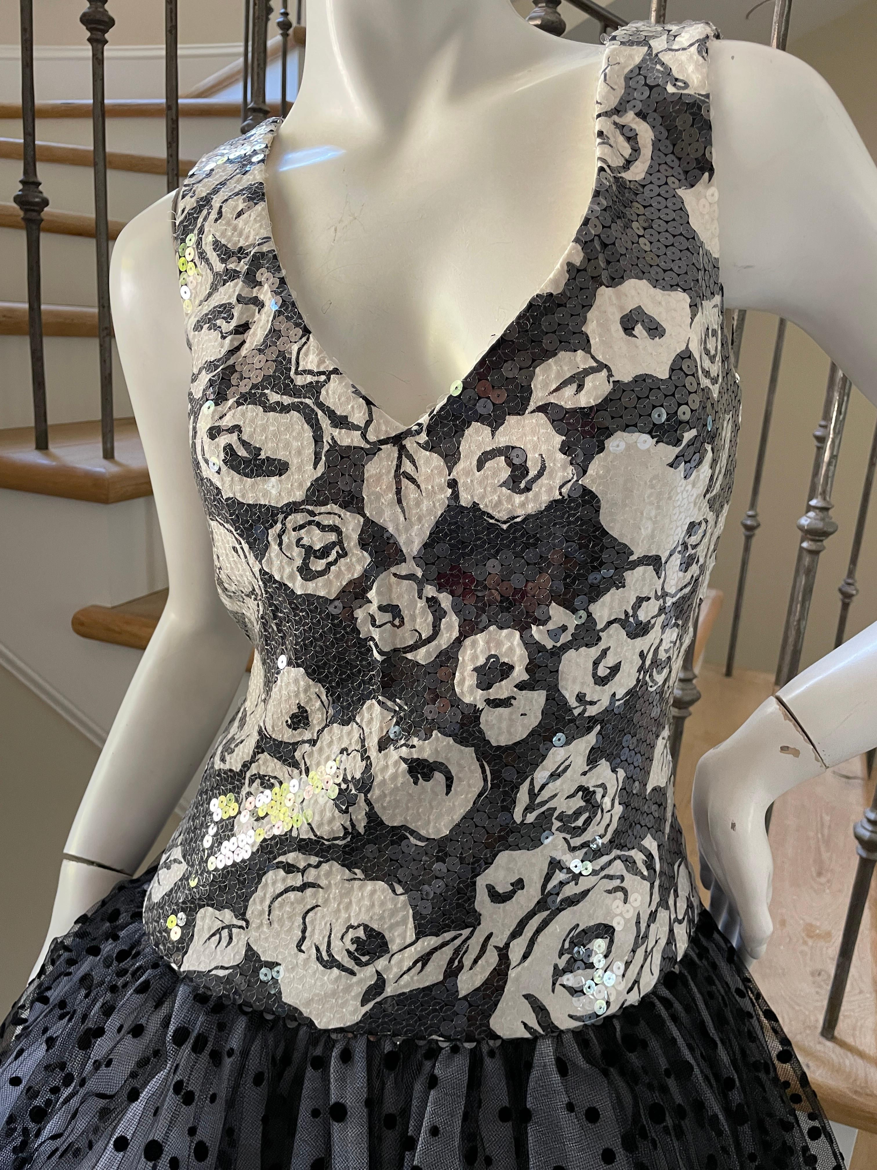 Scaasi Sequin Sleeveless Cocktail Dress w Polka Dot Petticoat Ballerina Skirt  In Excellent Condition For Sale In Cloverdale, CA