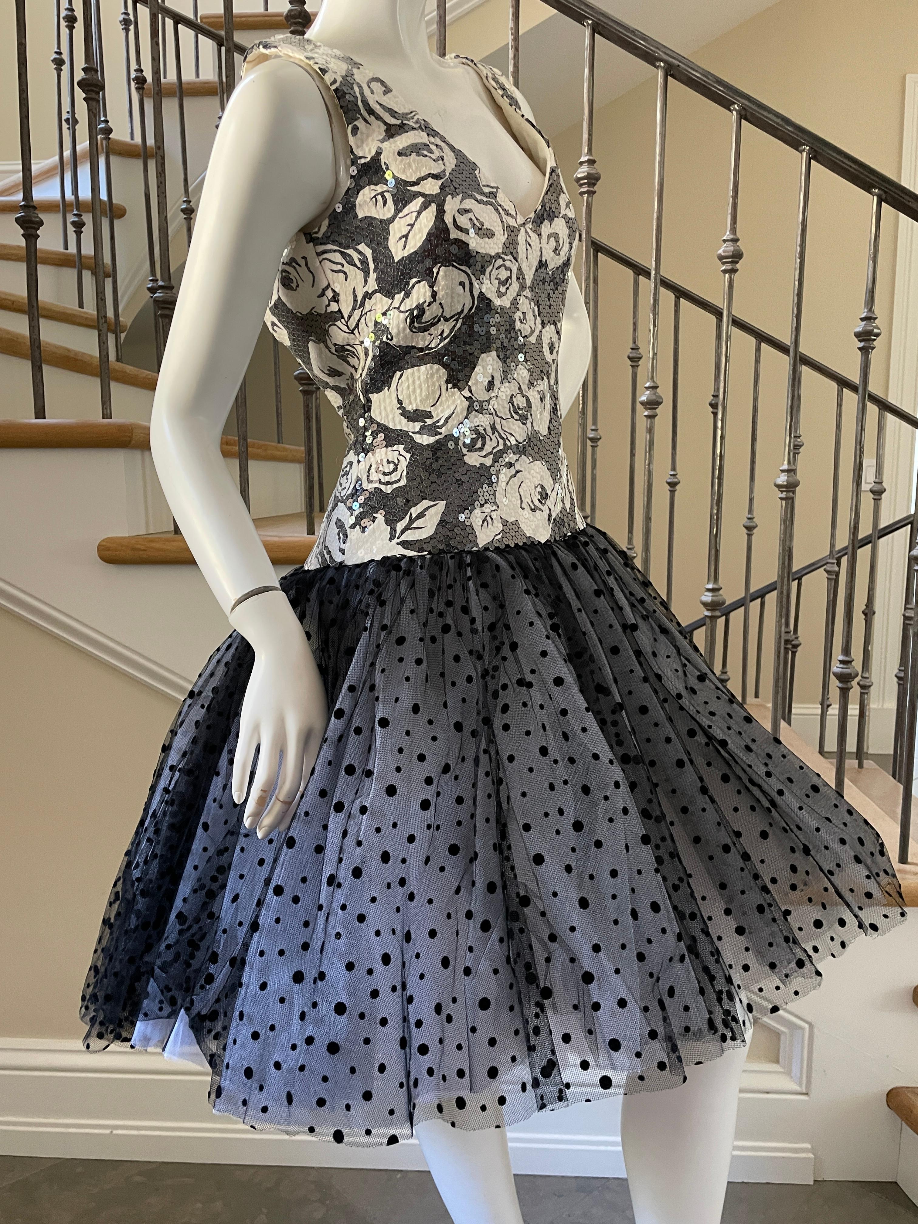 Scaasi Sequin Sleeveless Cocktail Dress w Polka Dot Petticoat Ballerina Skirt  For Sale 1