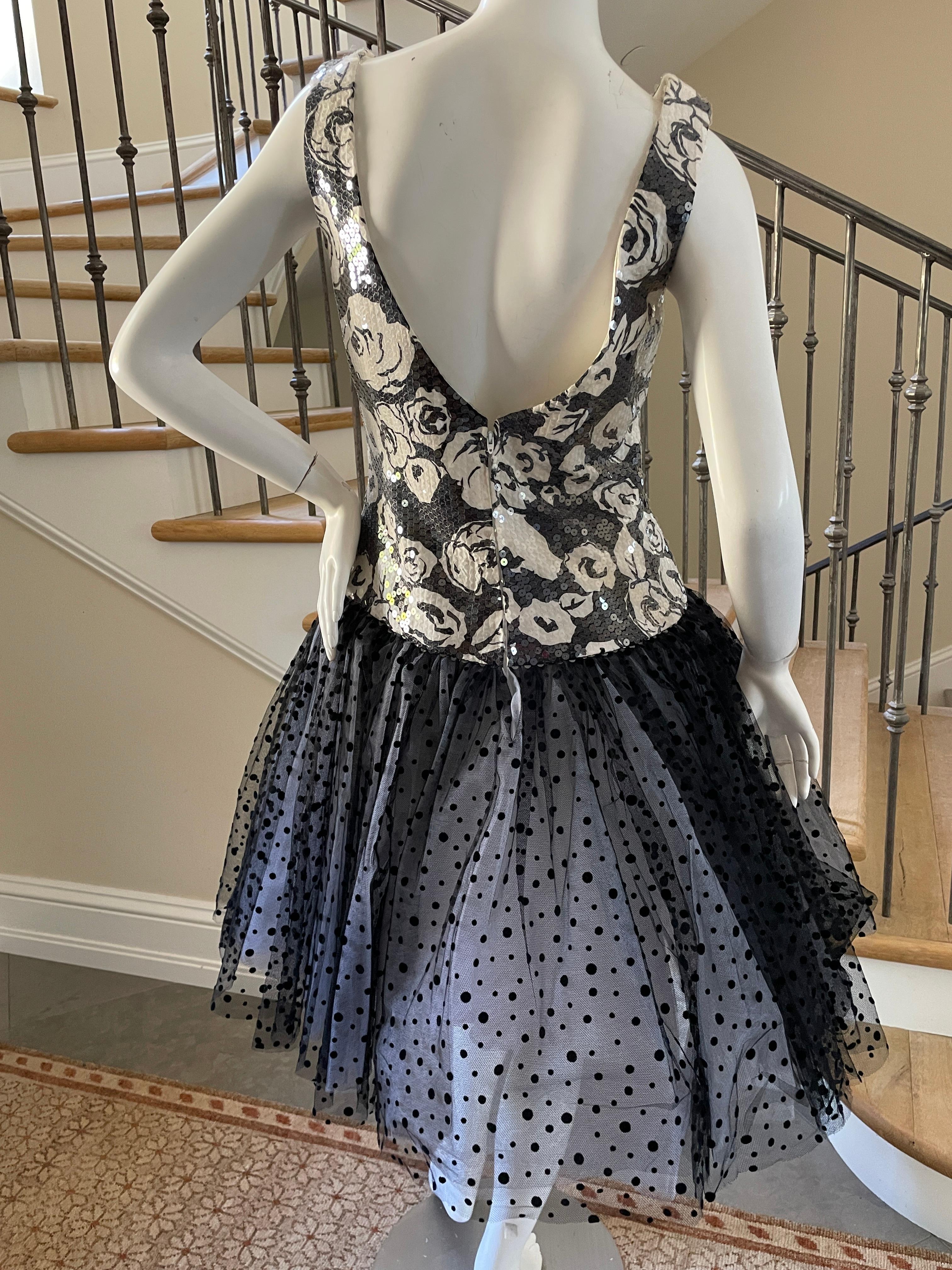 Scaasi Sequin Sleeveless Cocktail Dress w Polka Dot Petticoat Ballerina Skirt  For Sale 2