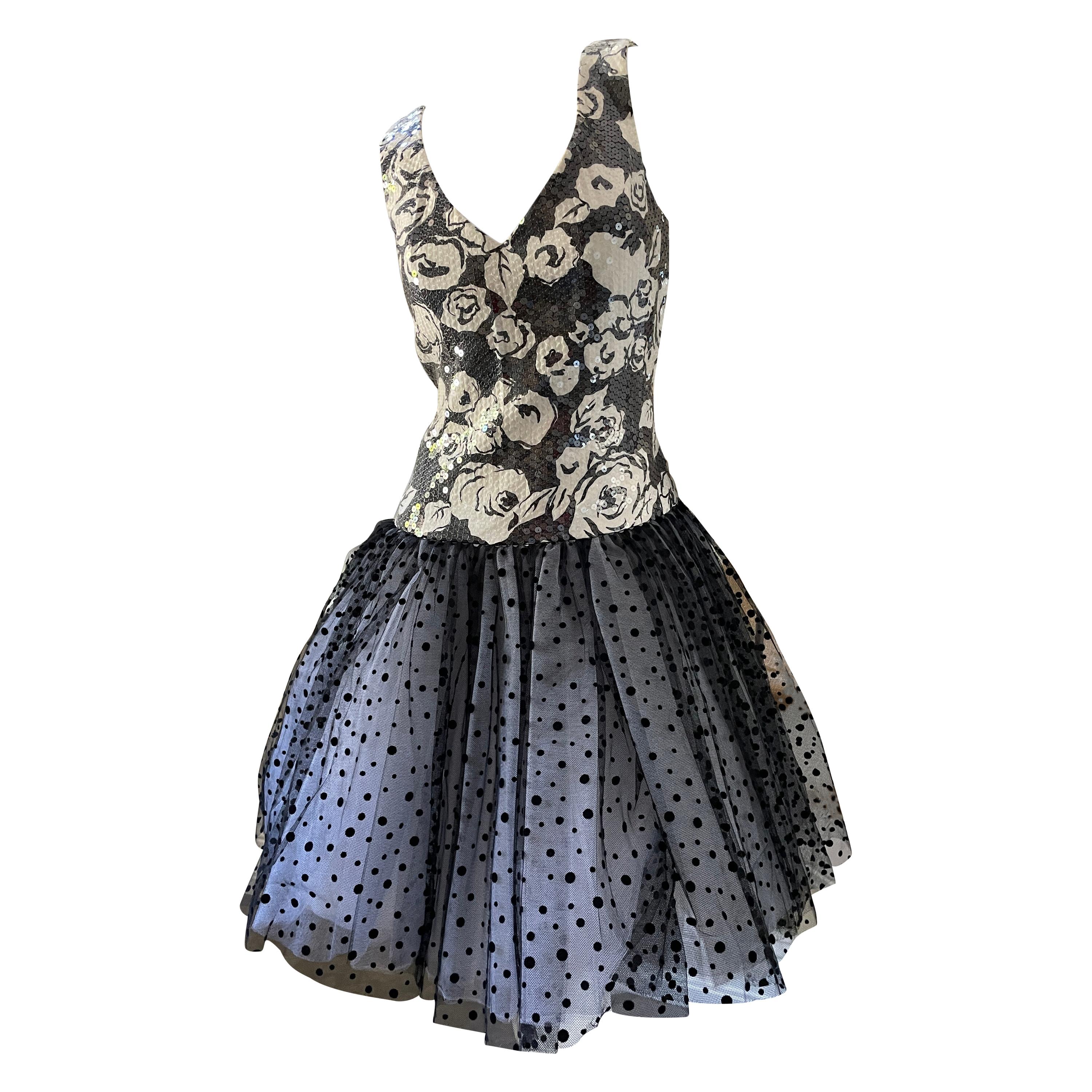 Scaasi Sequin Sleeveless Cocktail Dress w Polka Dot Petticoat Ballerina Skirt  For Sale