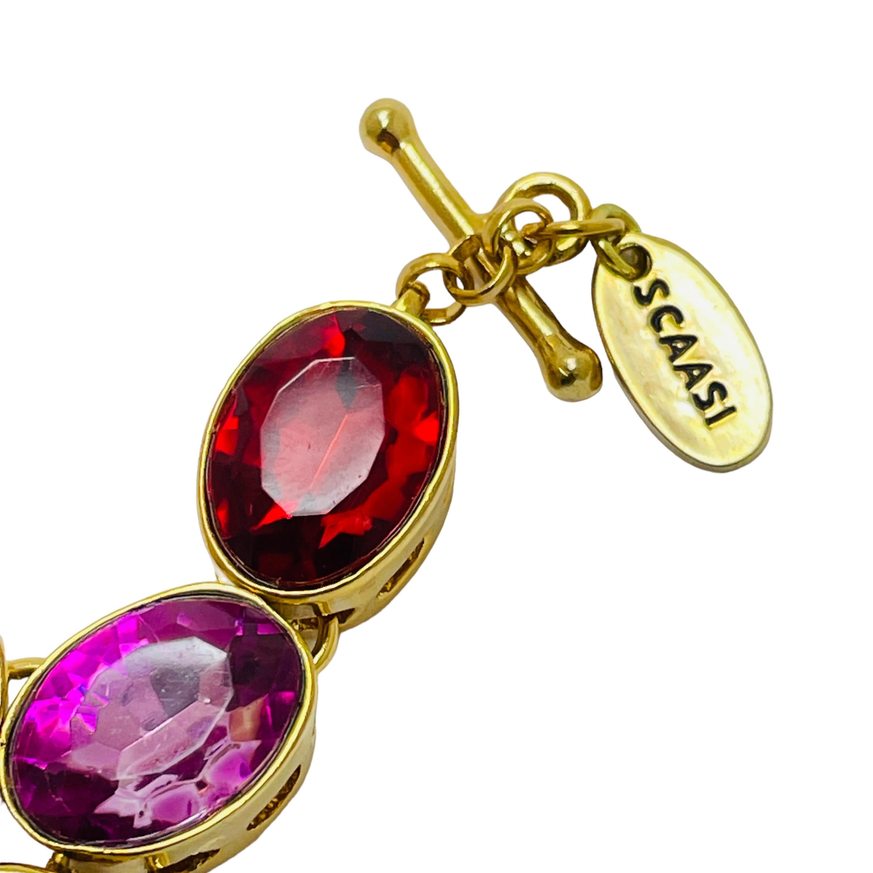 SCAASI Bracelet de piste en verre doré signé par le designer Bon état - En vente à Palos Hills, IL