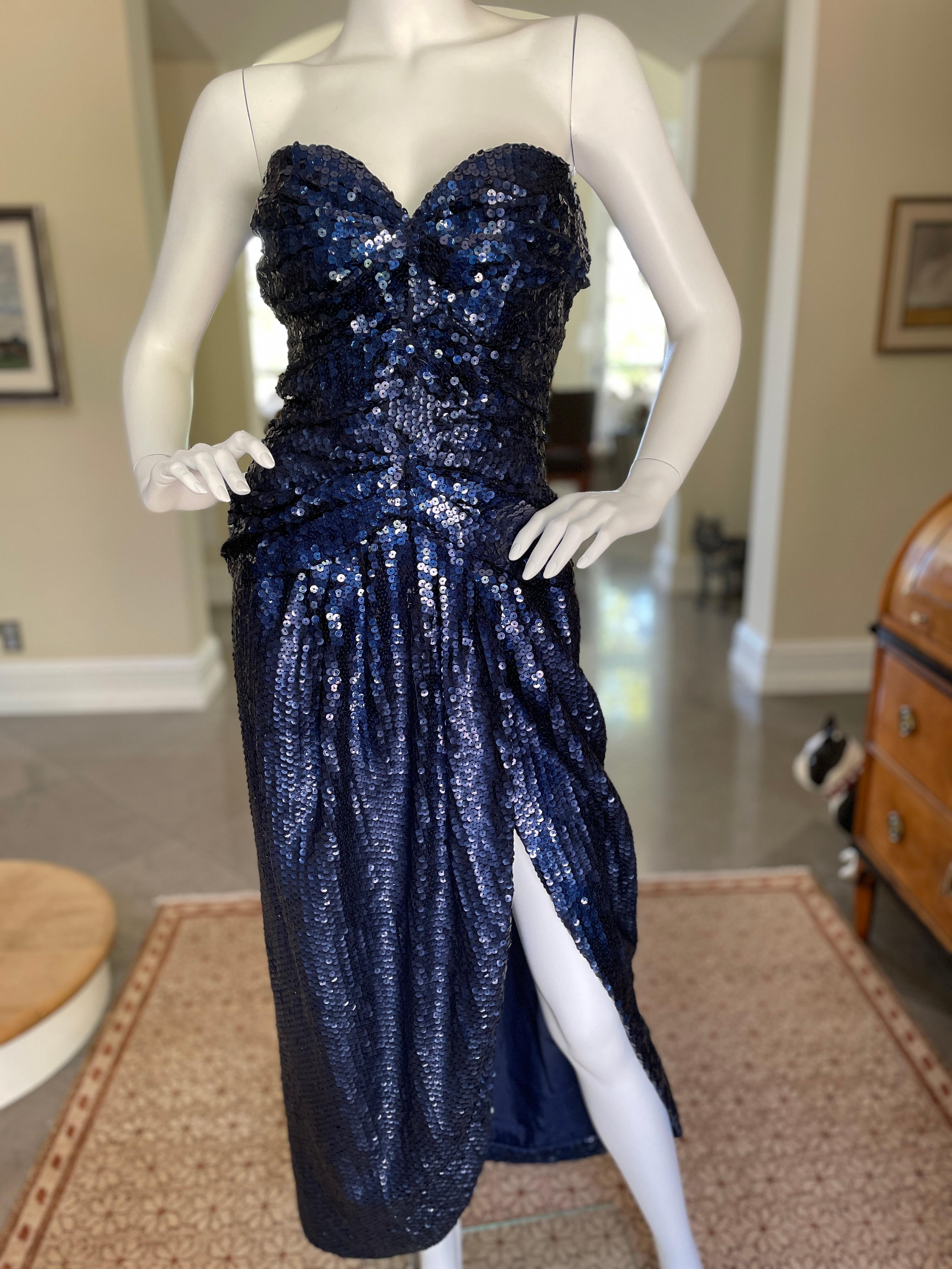 Scaasi for Neiman Marcus Vintage Strapless Sequin Cocktail Dress 
Size 8 vintage is 4-6 today
 Bust 34