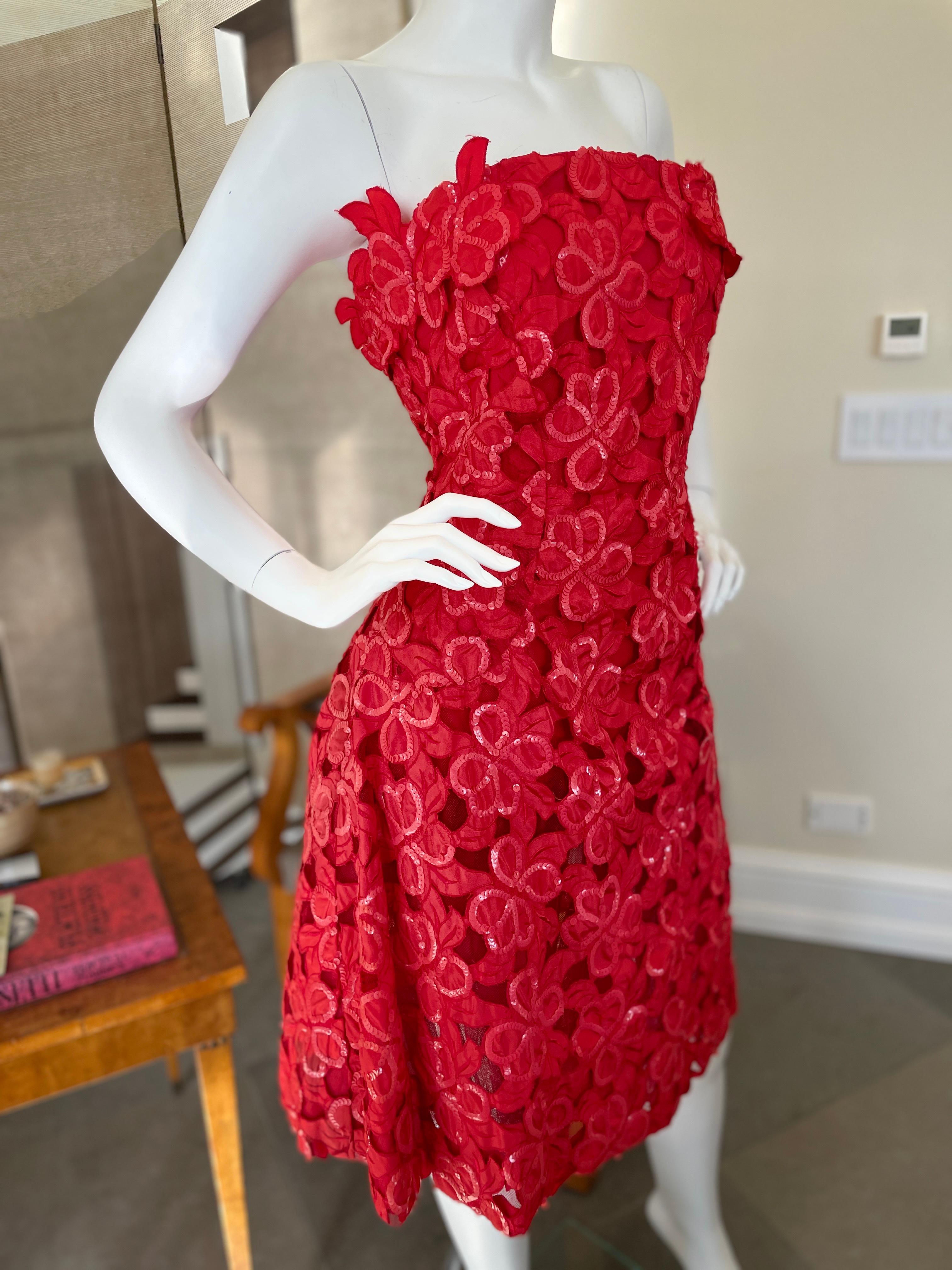 Scaasi Vintage Strapless Red Sequin Cocktail Dress for Neiman Marcus  In Good Condition For Sale In Cloverdale, CA