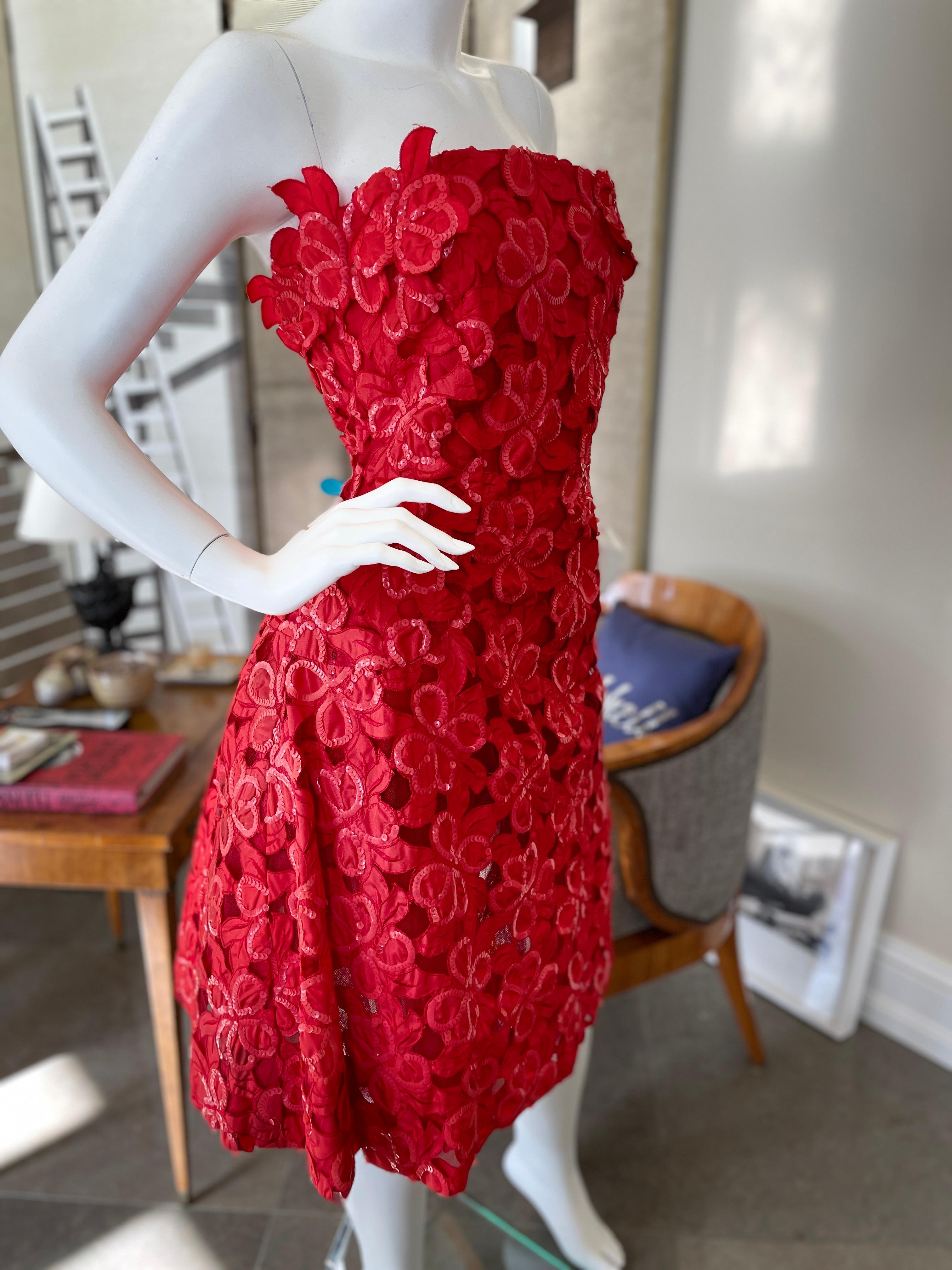Scaasi Vintage Strapless Red Sequin Cocktail Dress for Neiman Marcus  For Sale 2