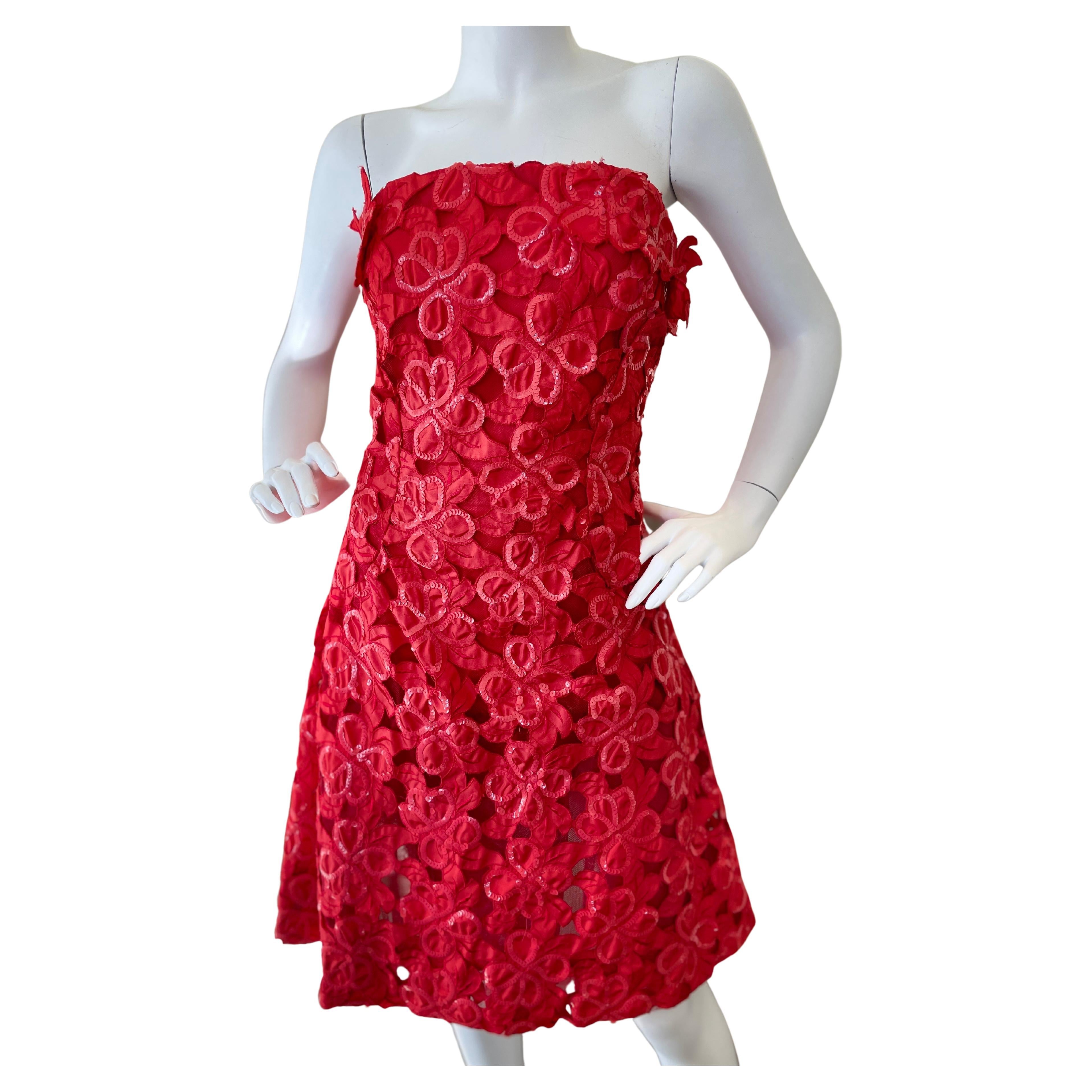 Scaasi Vintage Strapless Red Sequin Cocktail Dress for Neiman Marcus  For Sale