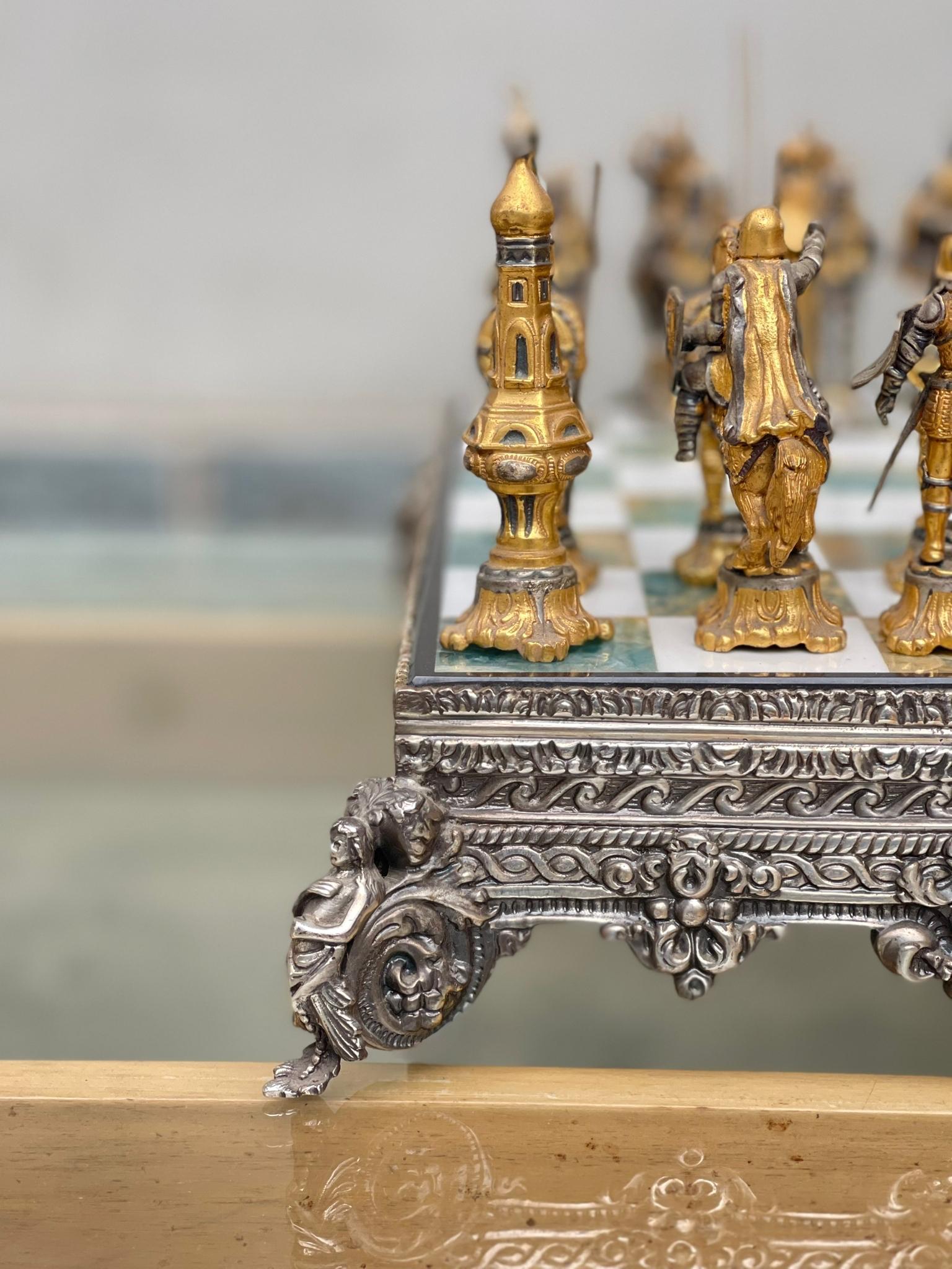 Italiano Scacchiera Giuseppe Vasari Bronzo Dorato Argentato XX Secolo in vendita