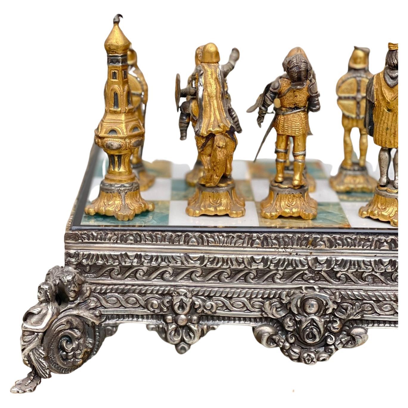 Scacchiera Giuseppe Vasari Bronzo Dorato Argentato XX Secolo in vendita