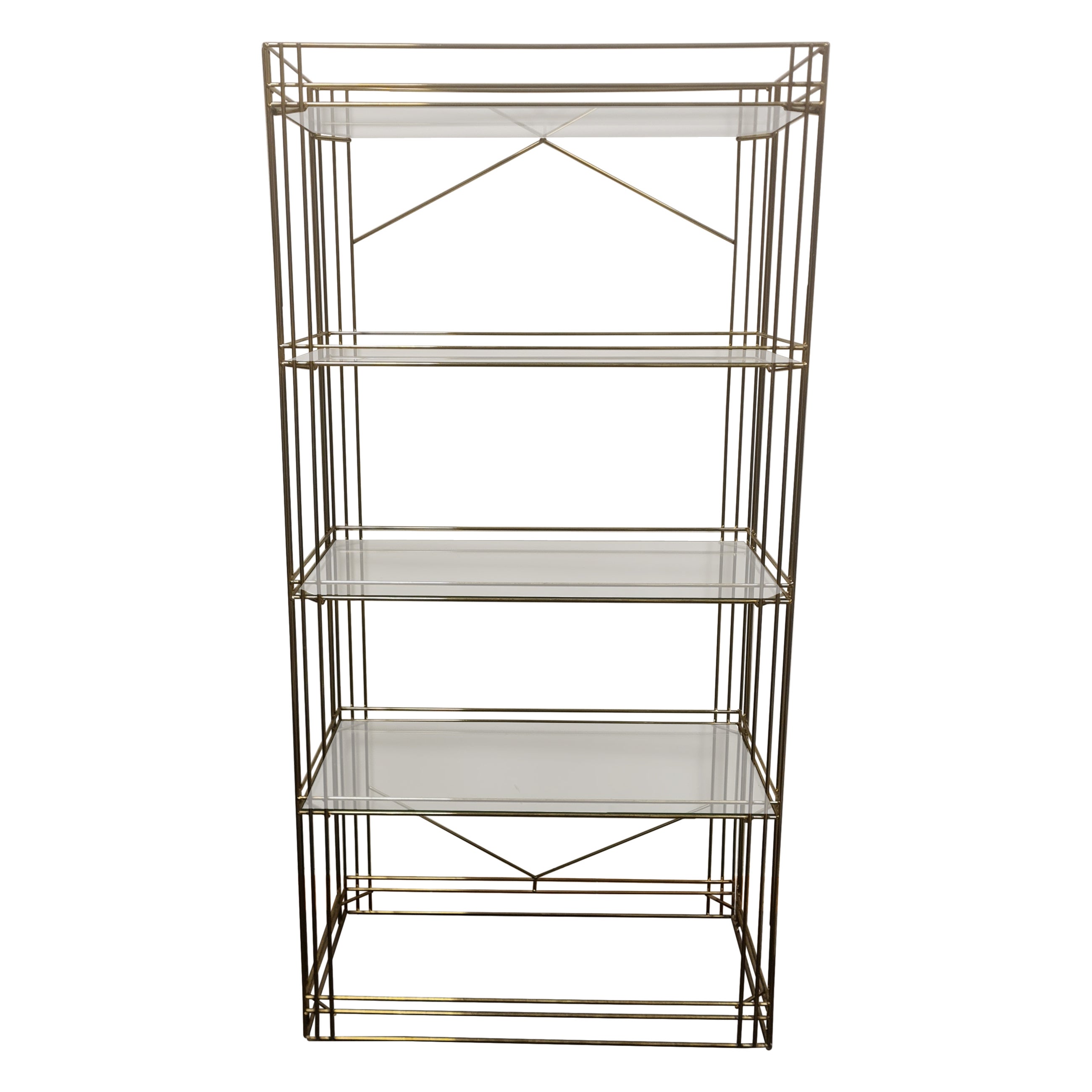 scaffale in ottone e vetro anni 80' For Sale