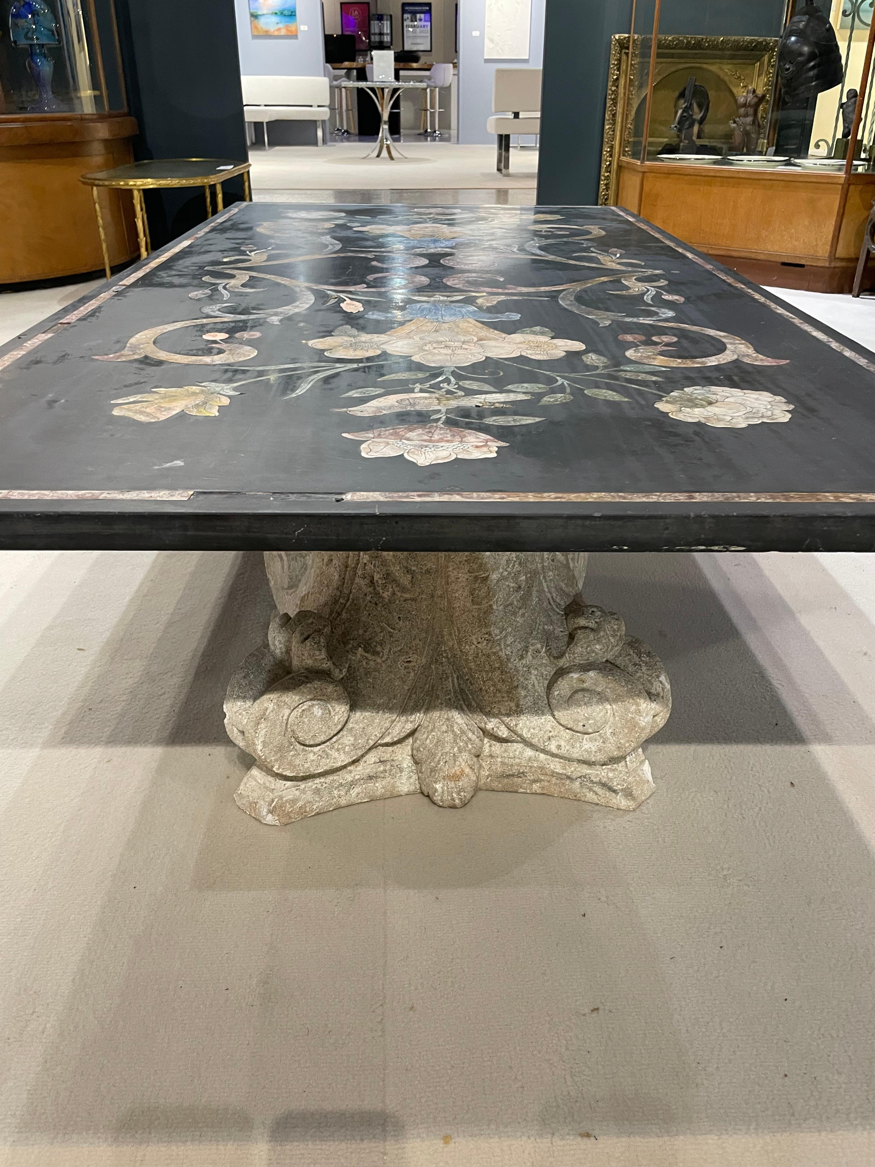 20th Century Scagiolia Table and Antique Sculptures Stones Piedestal For Sale
