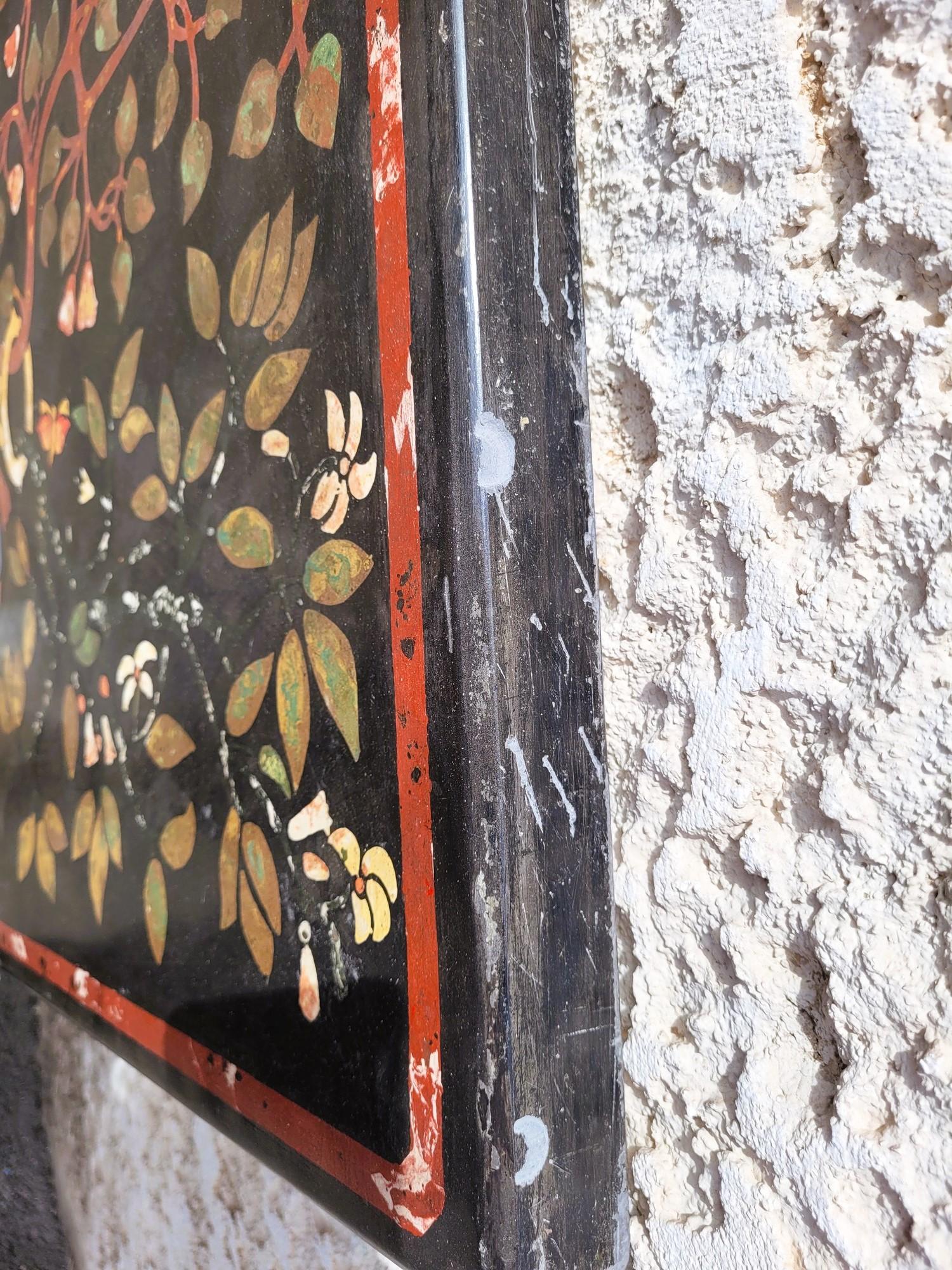 Panel Scagliola, Decoración Flores Y Pájaros, Finales S. XIX Principios S. XX en venta 4