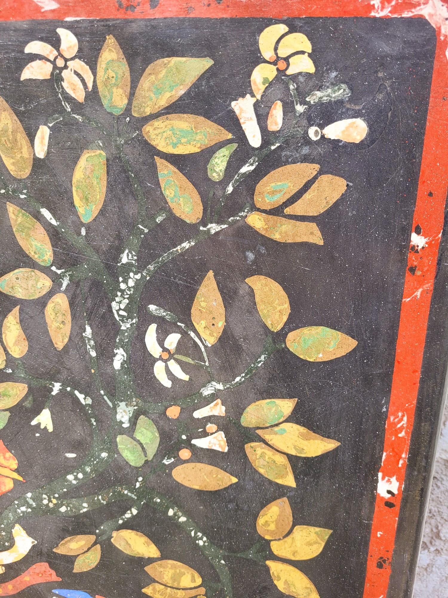 Panel Scagliola, Decoración Flores Y Pájaros, Finales S. XIX Principios S. XX Renacimiento en venta