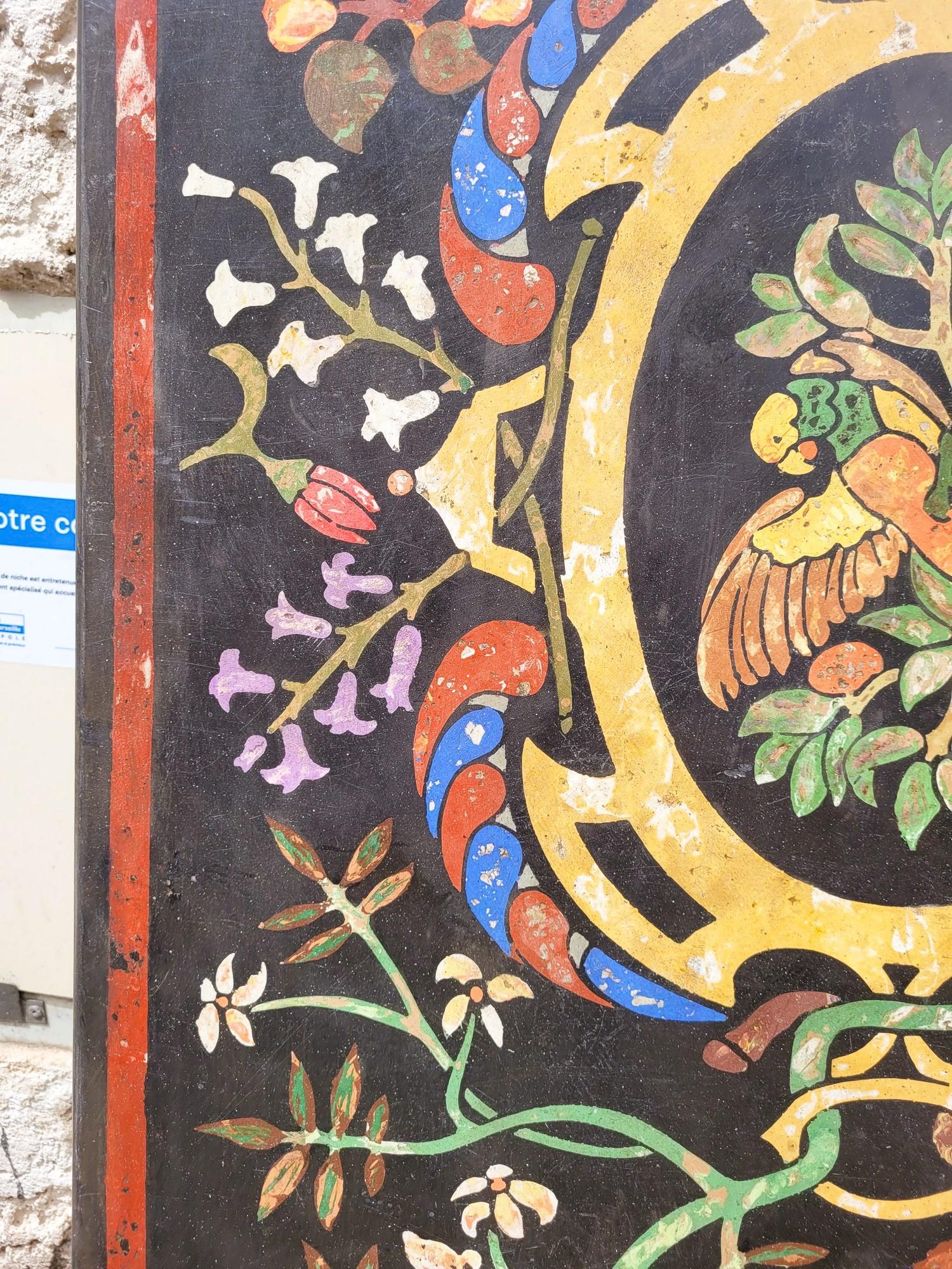 Panel Scagliola, Decoración Flores Y Pájaros, Finales S. XIX Principios S. XX en venta 2