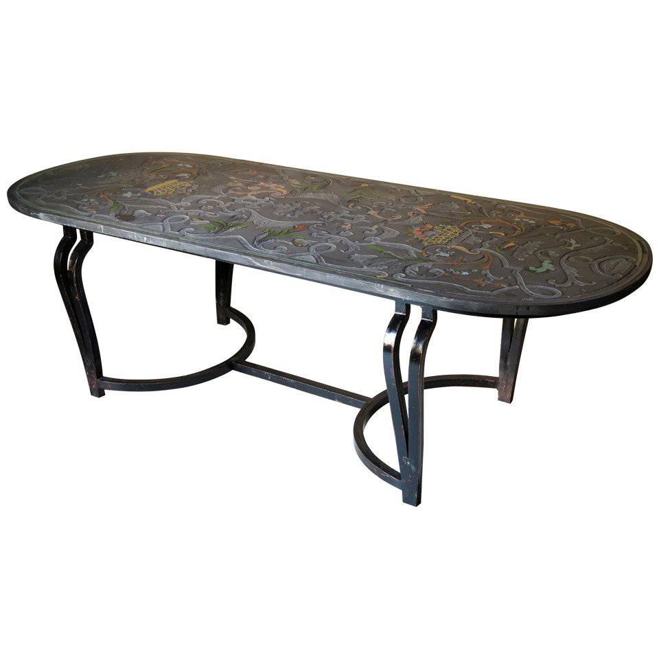 Scagliola Slate Top and Wrought Iron Table, Sicily, 19th Century For Sale