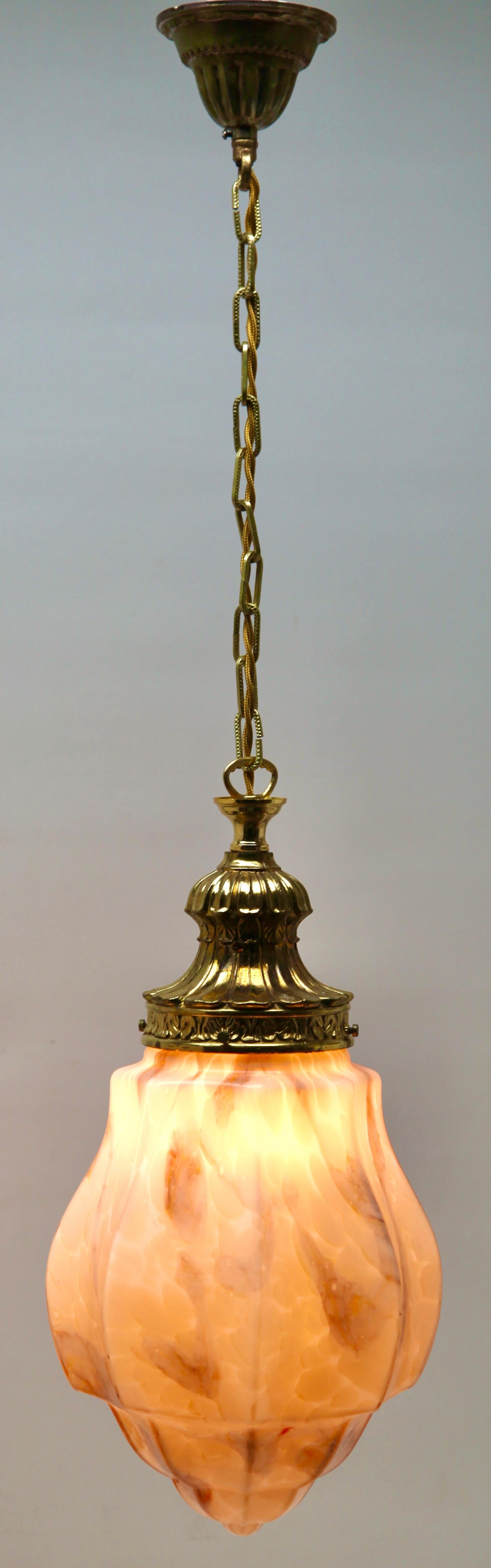 Scailmont Pendant Lamp with a Opaline Shade and Brass Fittings, 1930s, Belgium 5