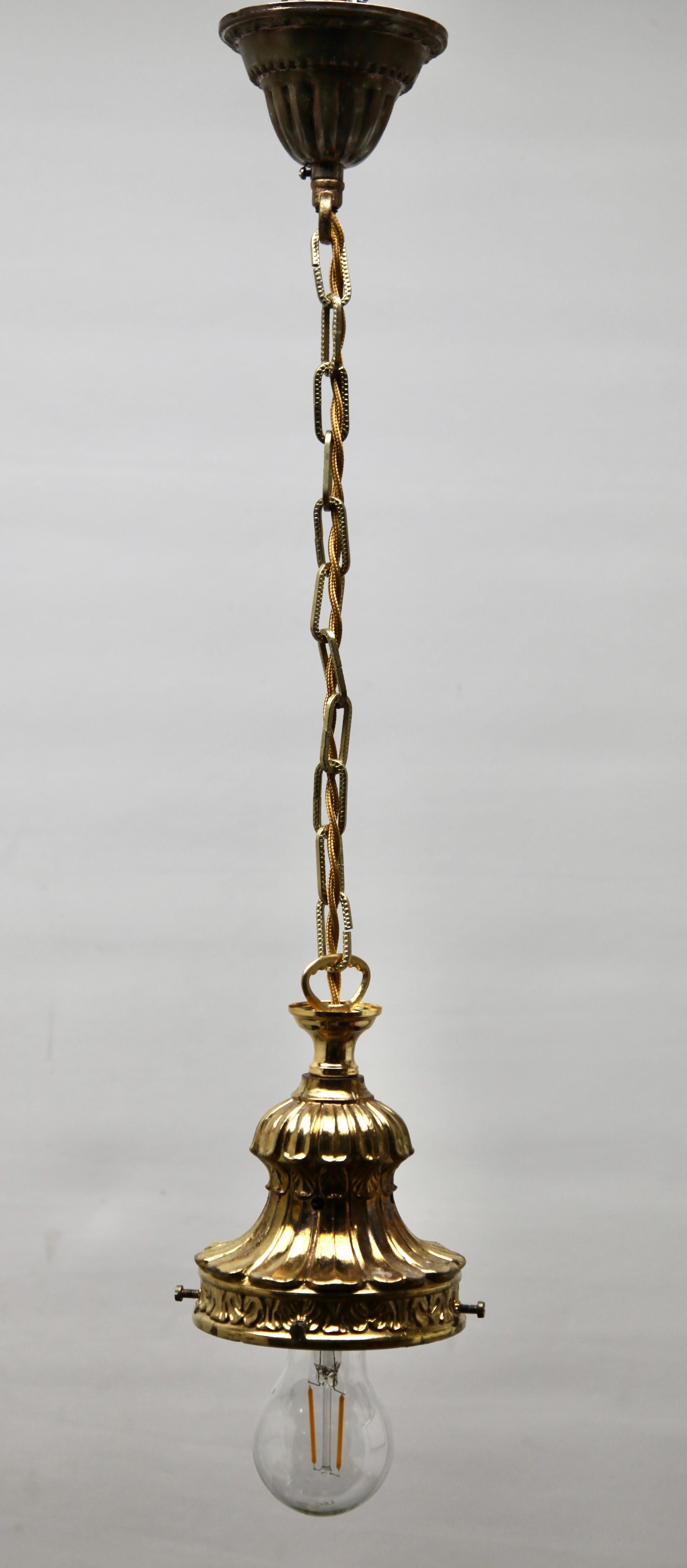 Hand-Crafted Scailmont Pendant Lamp with a Opaline Shade and Brass Fittings, 1930s, Belgium