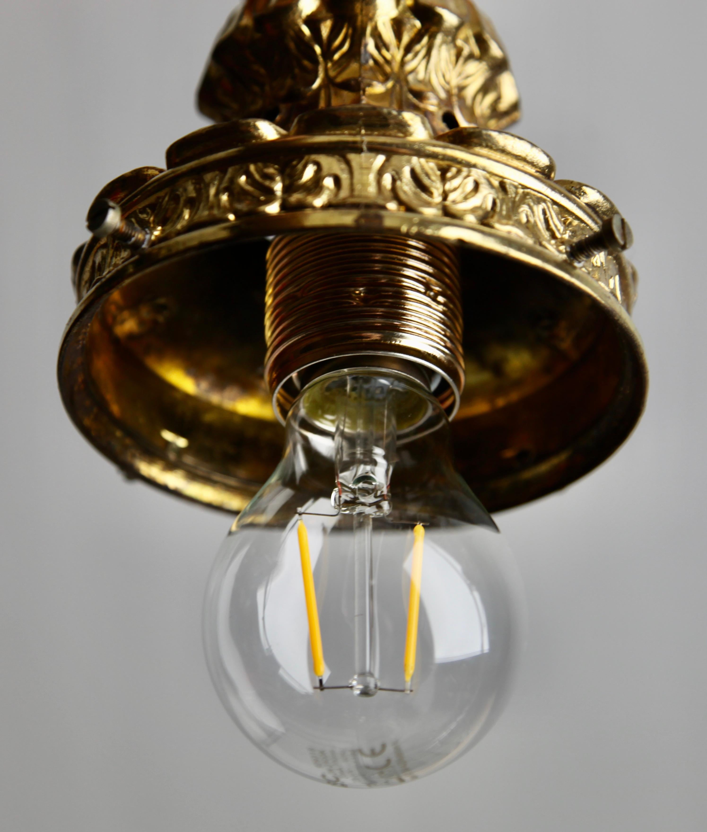 Mid-20th Century Scailmont Pendant Lamp with a Opaline Shade and Brass Fittings, 1930s, Belgium