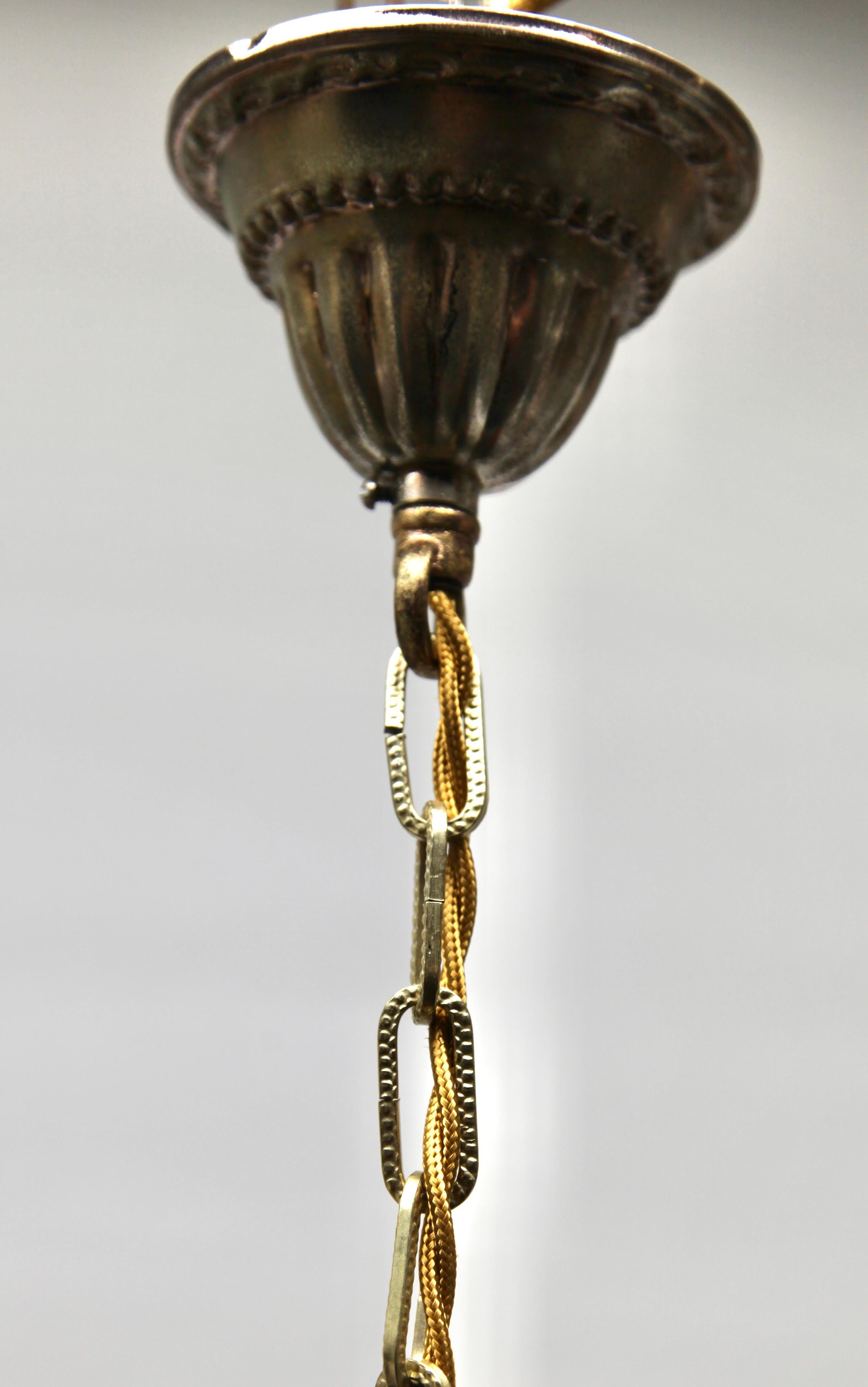 Scailmont Pendant Lamp with a Opaline Shade and Brass Fittings, 1930s, Belgium 1