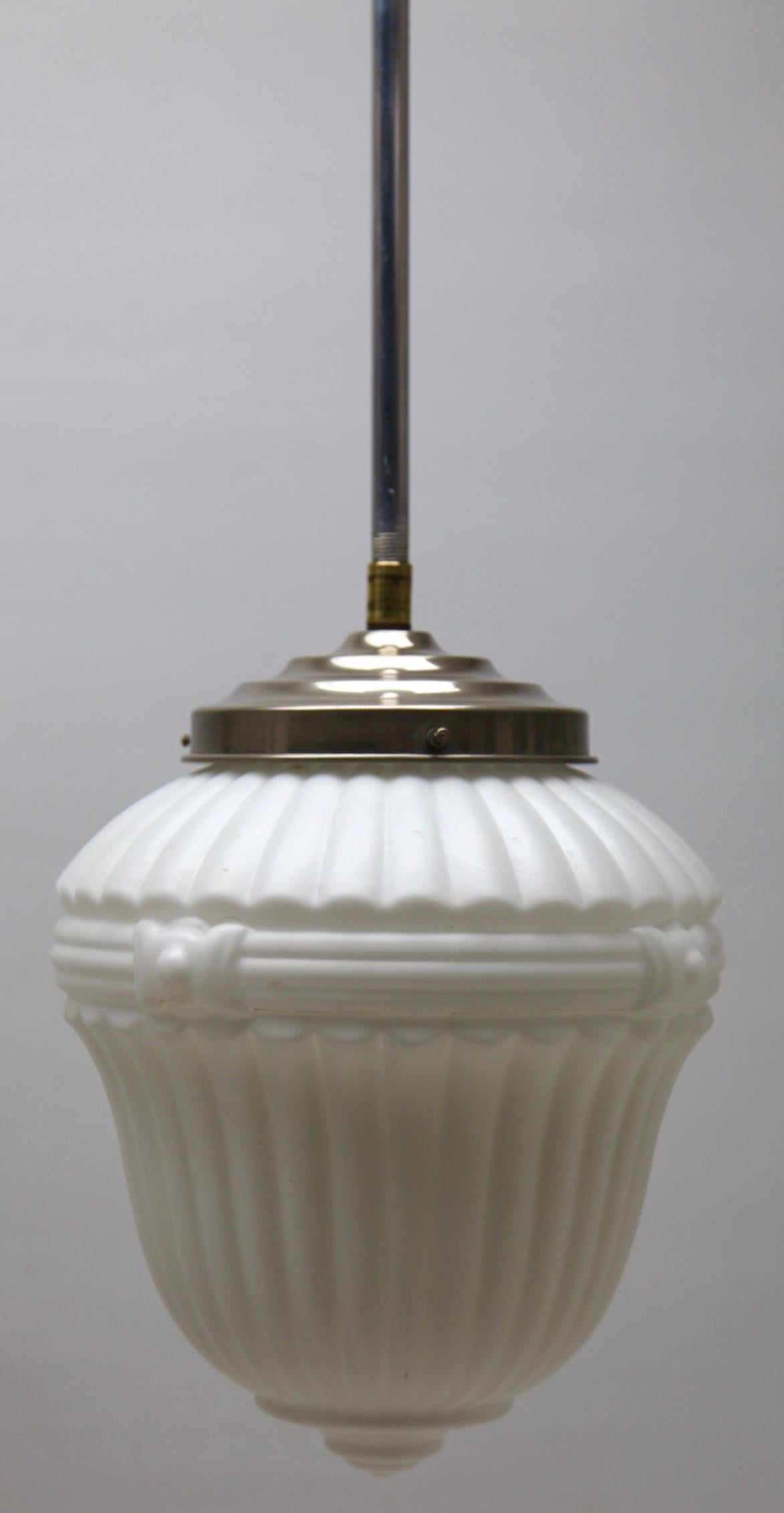 Art Deco Scailmont Pendant Lamp with a Opaline Shade and Chrome Fittings, 1930s, Belgium For Sale