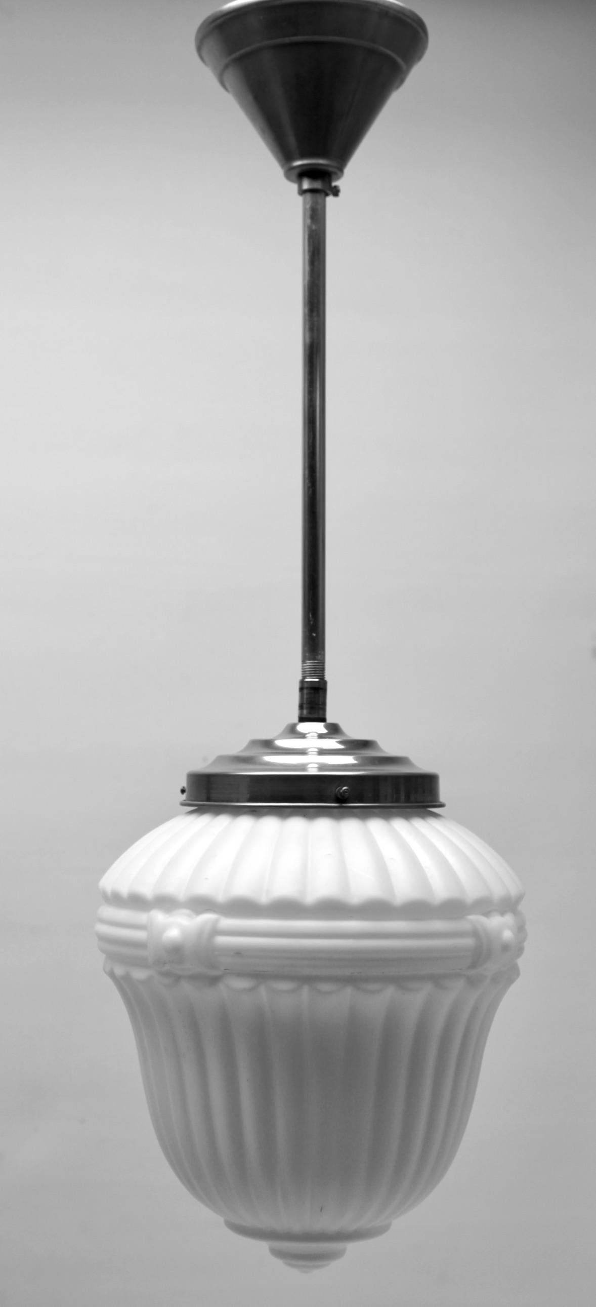 Belgian Scailmont Pendant Lamp with a Opaline Shade and Chrome Fittings, 1930s, Belgium For Sale