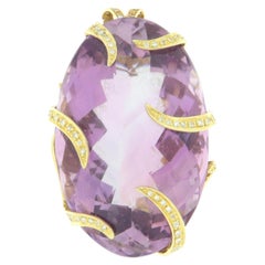 Halskette mit Anhänger aus 18 Karat Gelbgold mit Amethyst und Diamanten