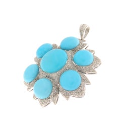 SCALA GIOIELLI 18kt White Gold Turquoise & Diamonds Pendant