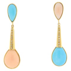 SCALA GIOIELLI 18kt Yellow Gold Turquoise Coral Diamonds Drop Earrings