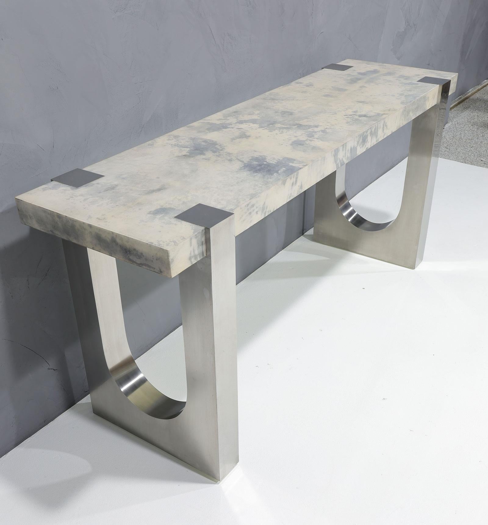Scala Luxury Console with Goatskin Top In Good Condition In Dallas, TX