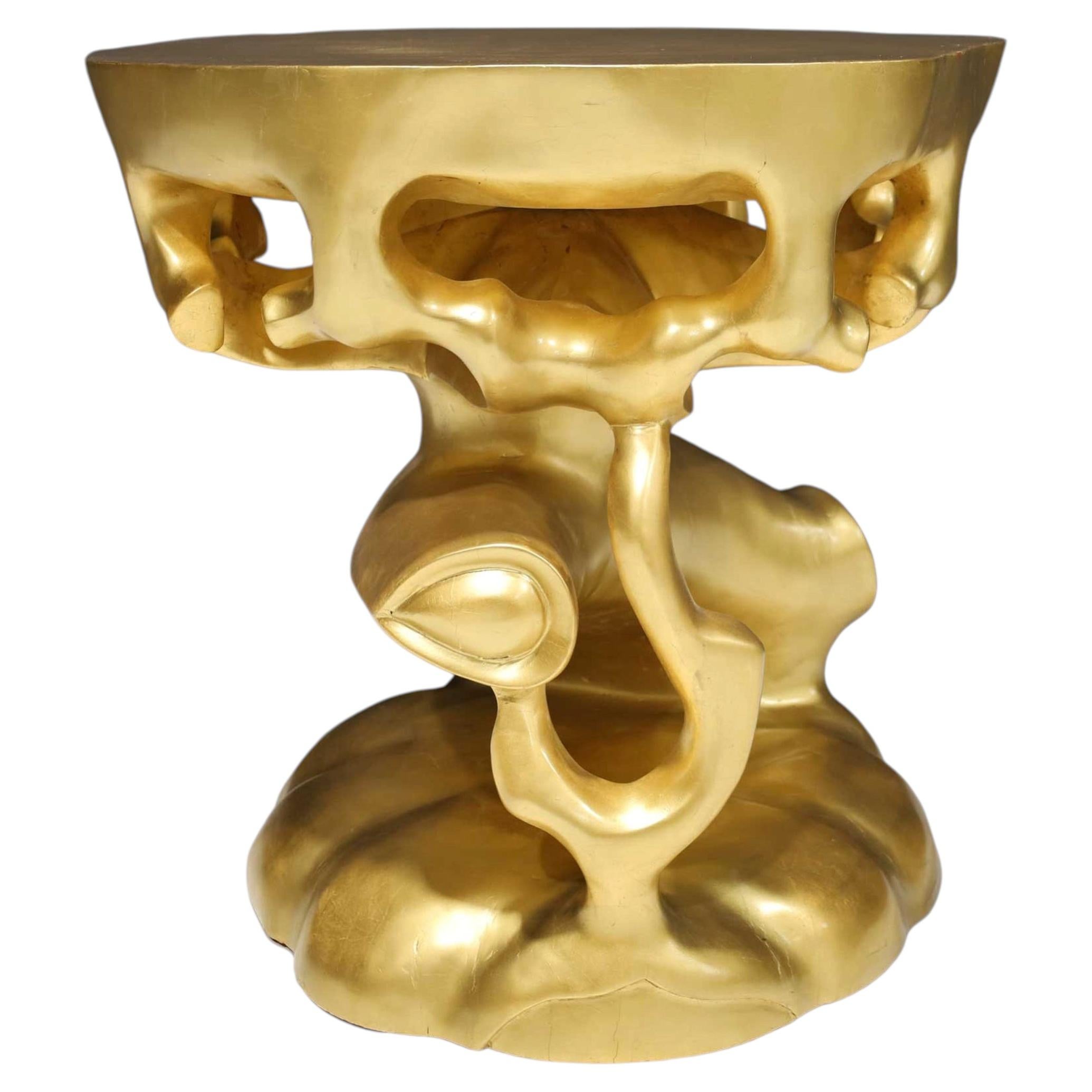Scala Luxury Gold Leaf Truffle Trunk Table, Hand Carved Modern Design