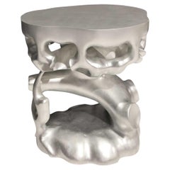 Scala Luxury Silver Leaf Truffle Trunk Side Table, Hand Carved Wood