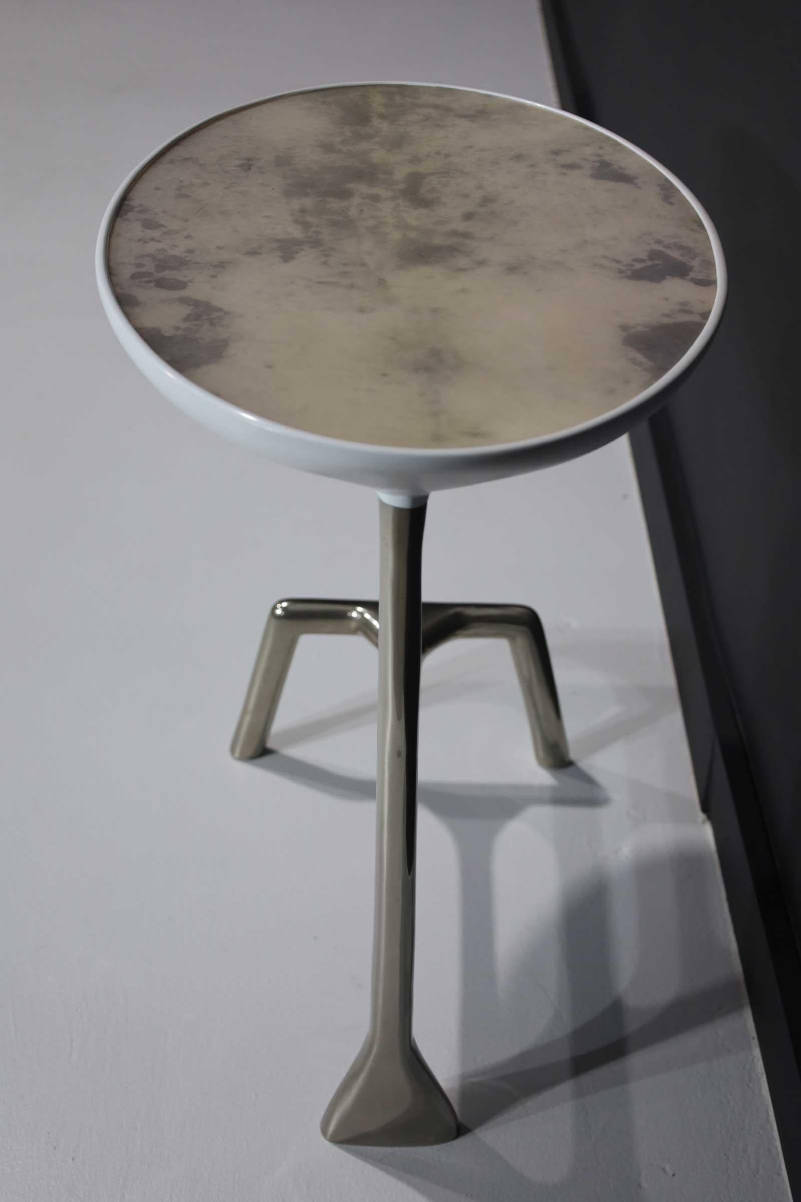 Modern Scala Luxury Uovo Side Table in Polished Nickel and Polished Goatskin For Sale