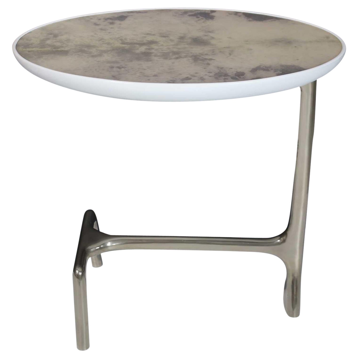 Mesa auxiliar Scala Luxury Uovo de níquel pulido y piel de cabra pulida