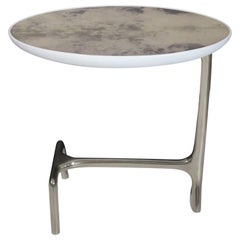 Table d'appoint de luxe Scala Uovo en nickel poli et peau de chèvre polie