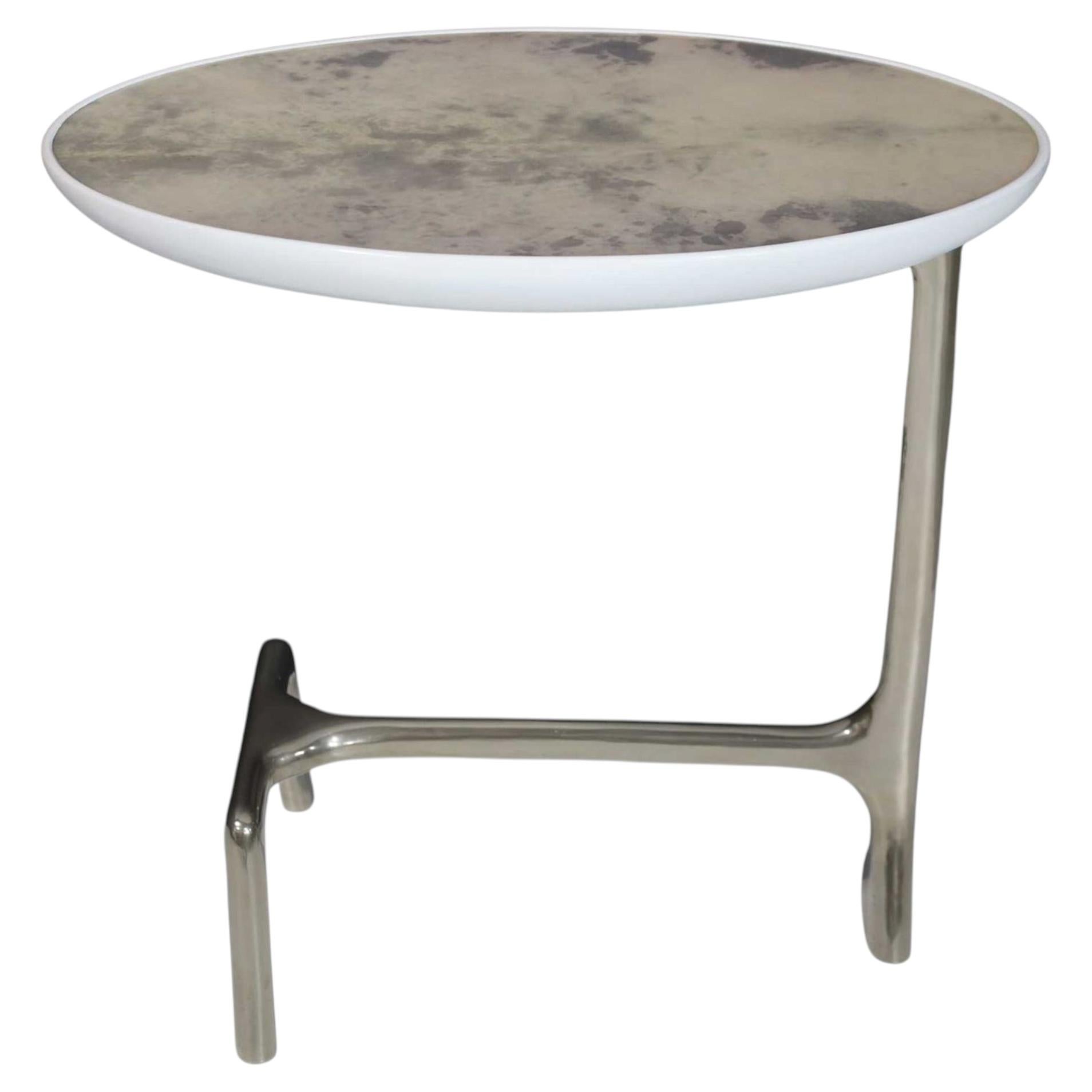 Scala Luxury Uovo Side Table in Polished Nickel and Polished Goatskin For Sale